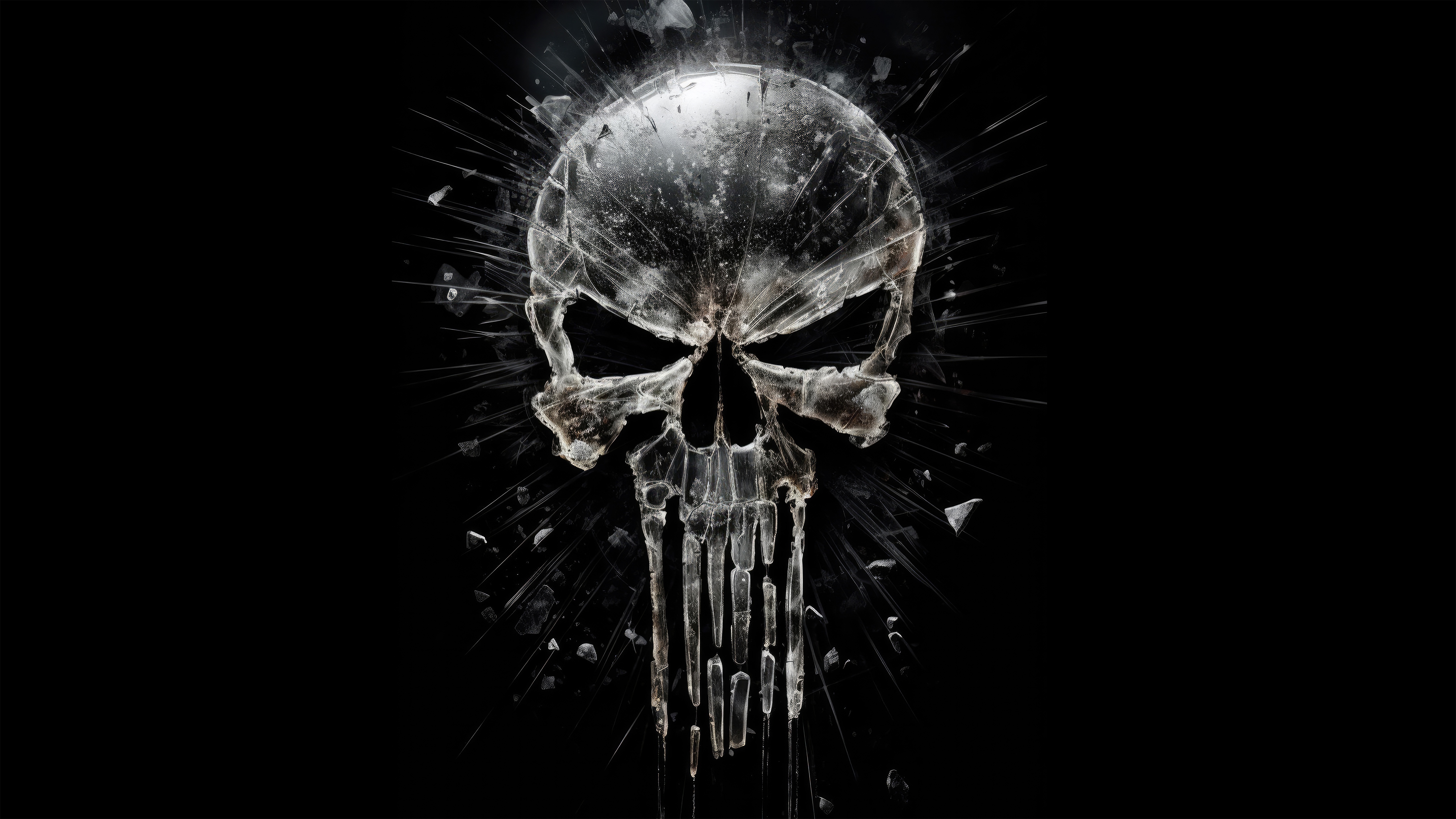 The Punisher Skull made of glass shards HD Wallpaper