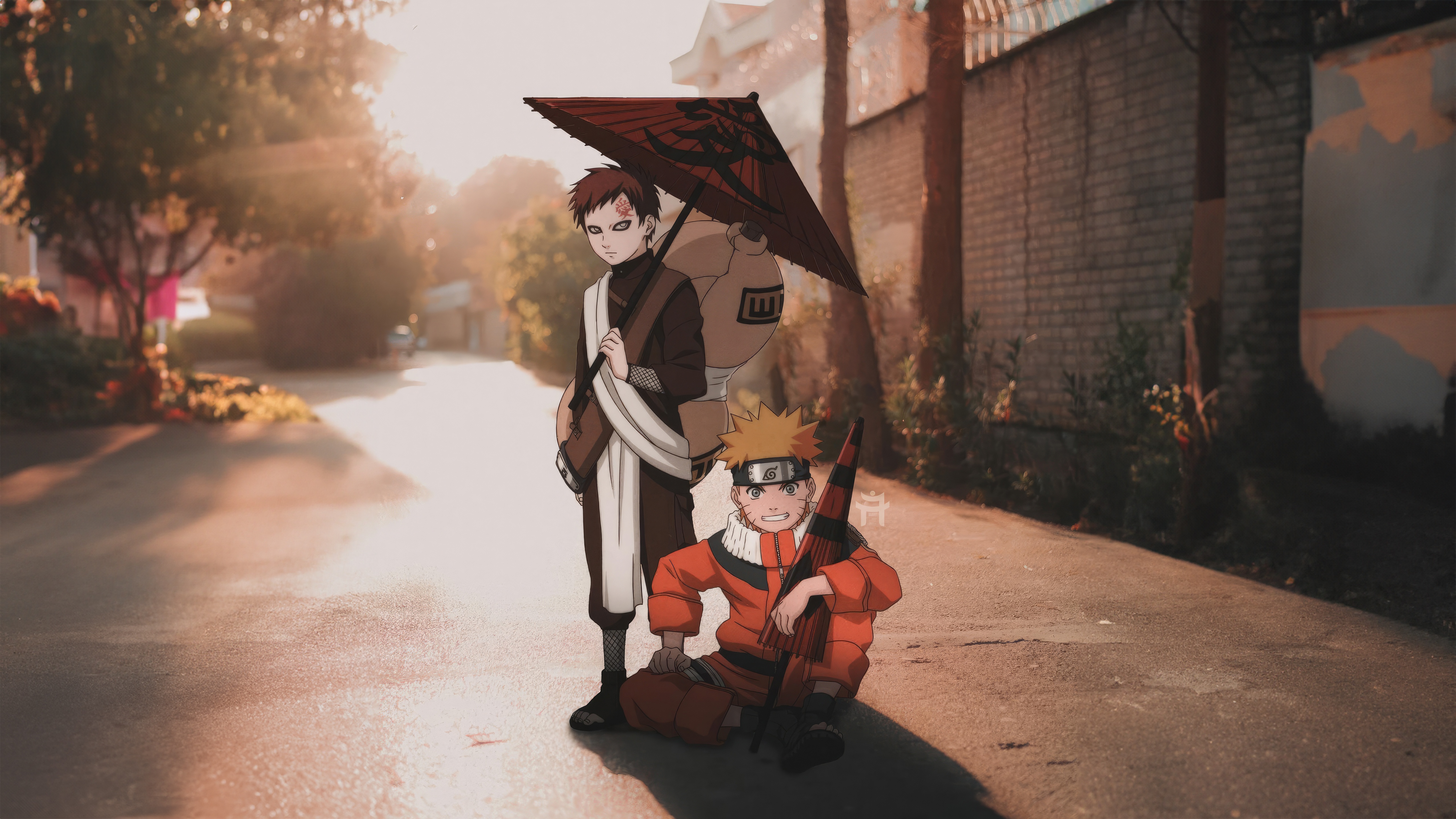 Naruto and Gaara with an umbrella HD Wallpaper