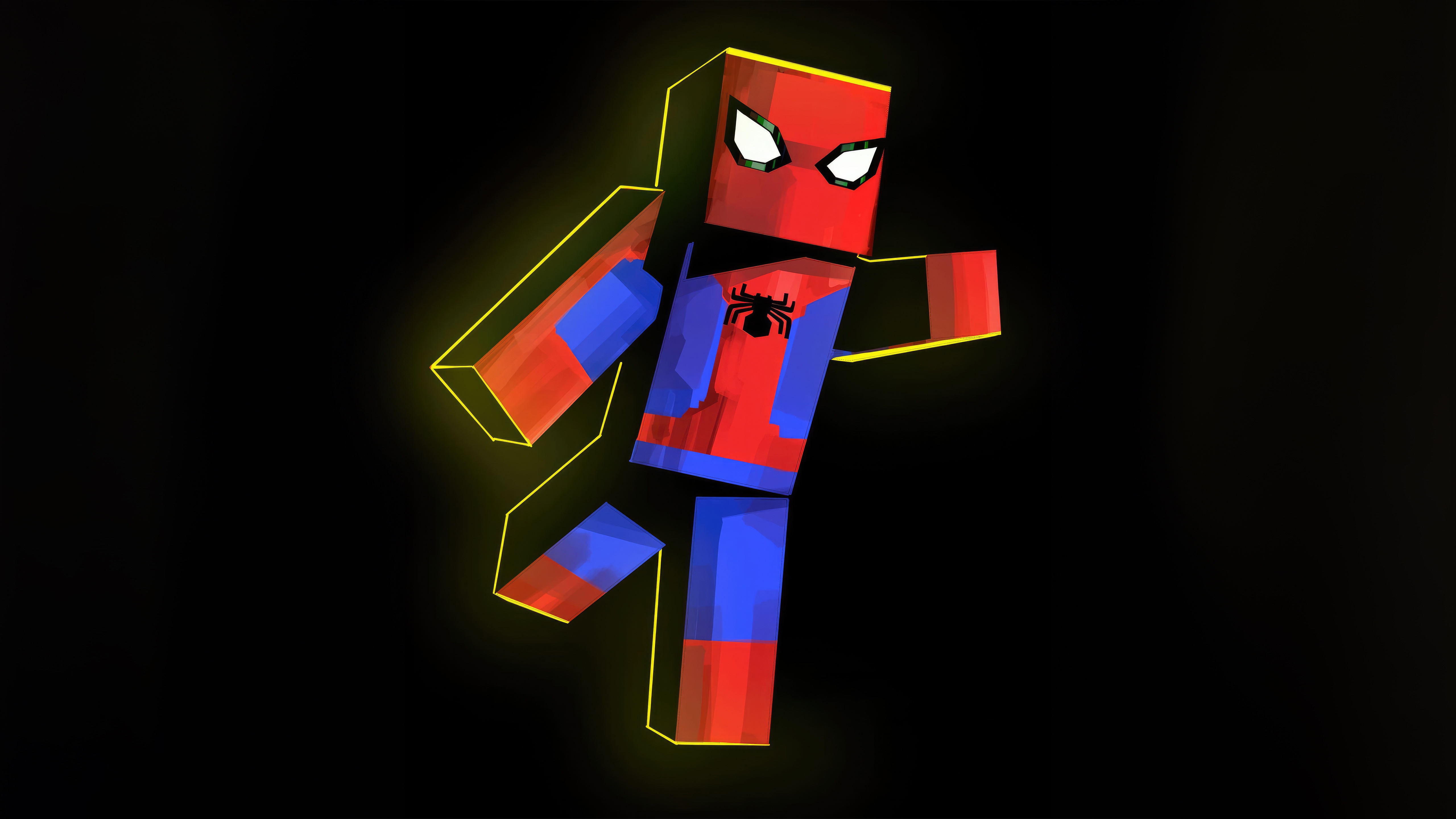 Minecraft Spiderman with Yellow Outline HD Wallpaper
