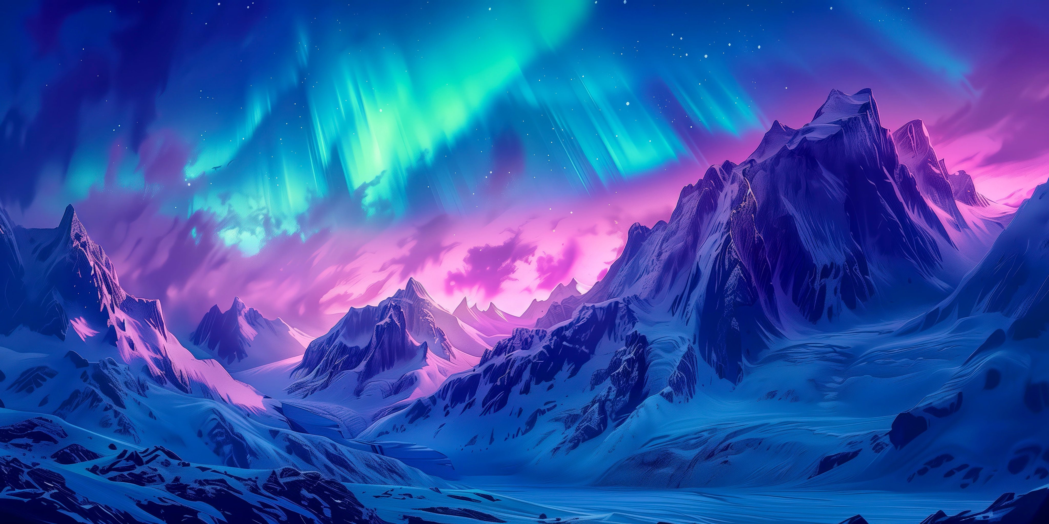 Northern Lights Over Snowy Mountains HD Wallpaper