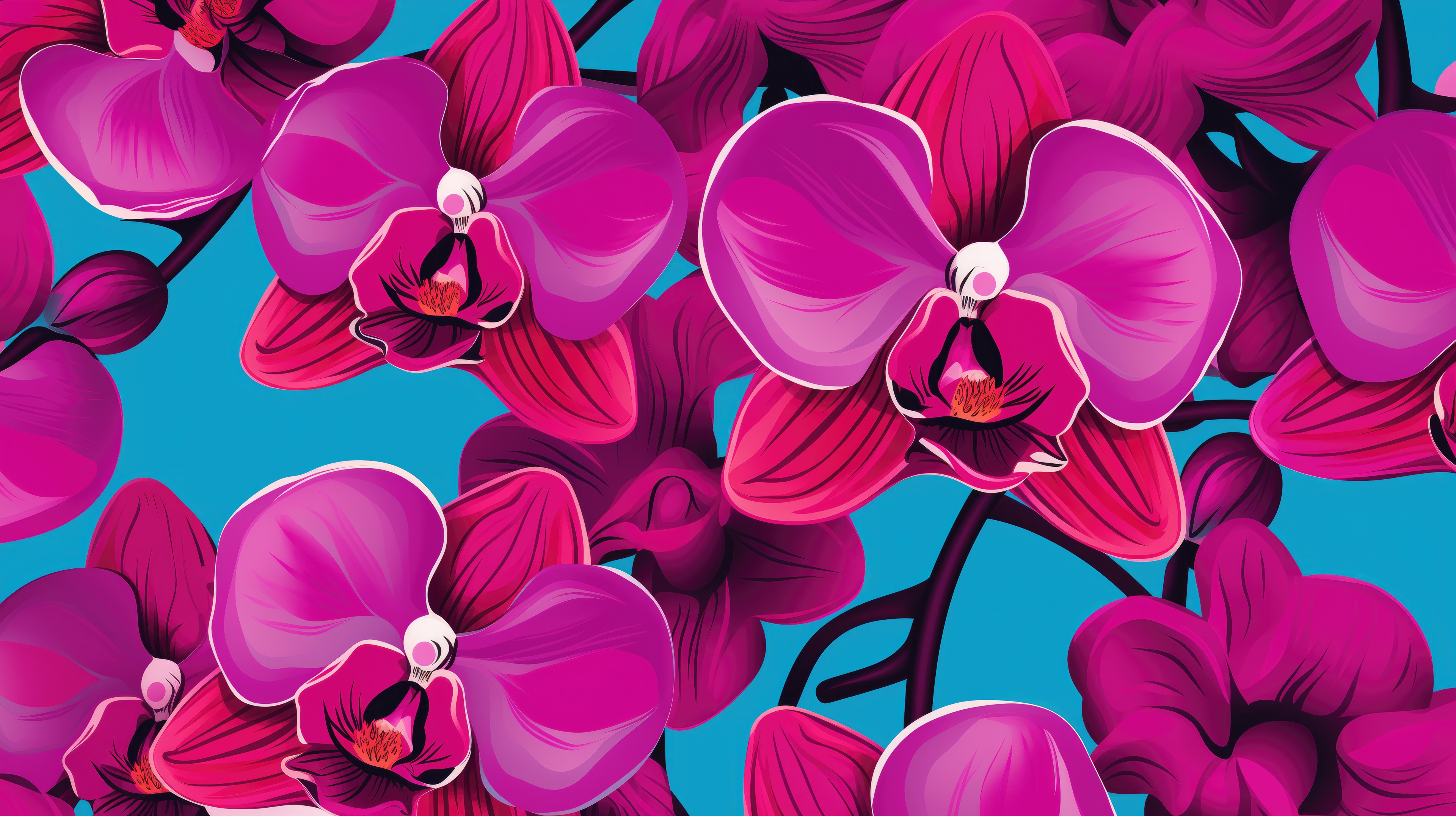Pink Orchids on a Blue Background HD Wallpaper