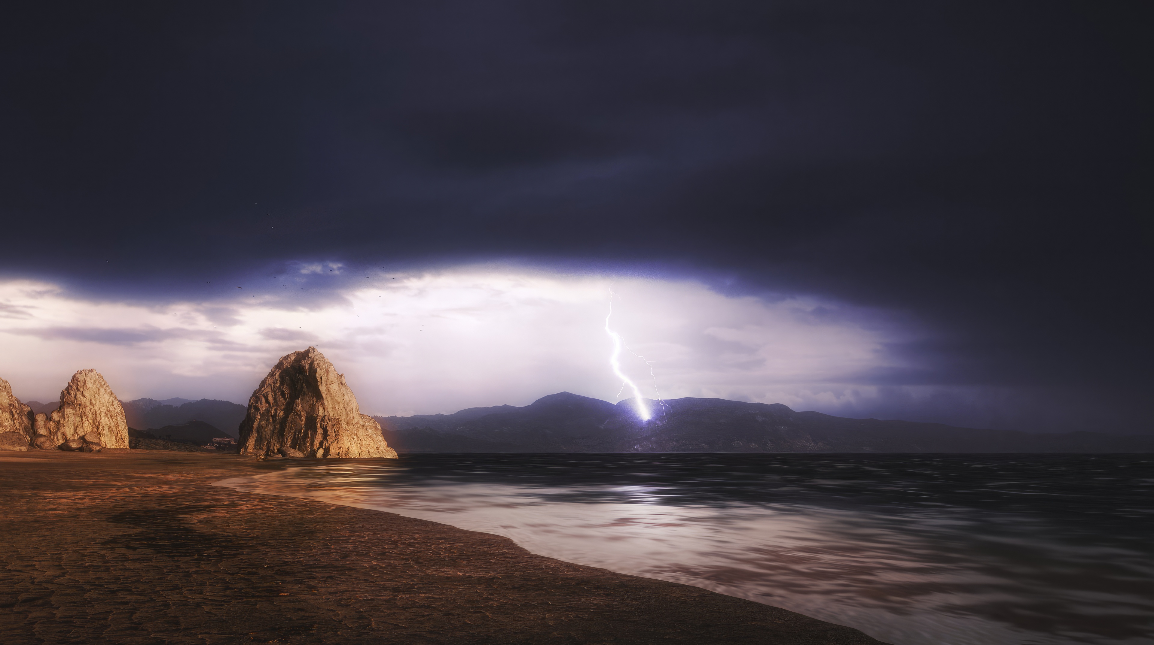 Lightning Storm Over Scenic Splendor Mountains HD Wallpaper