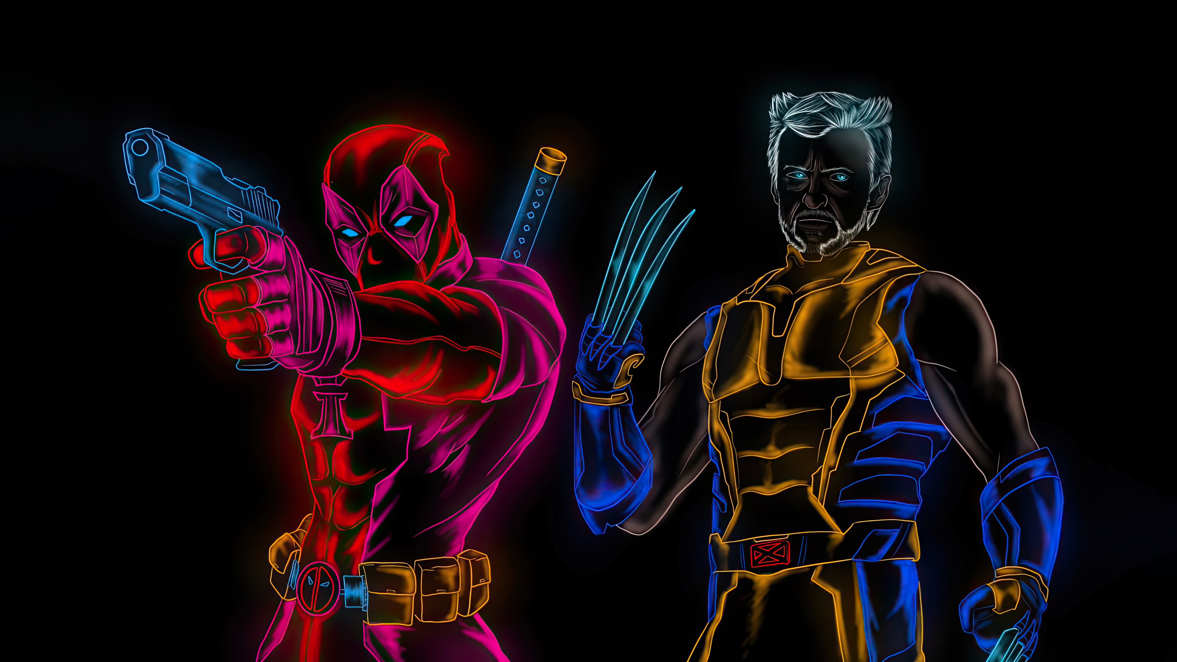 Deadpool and Wolverine neon art HD Wallpaper
