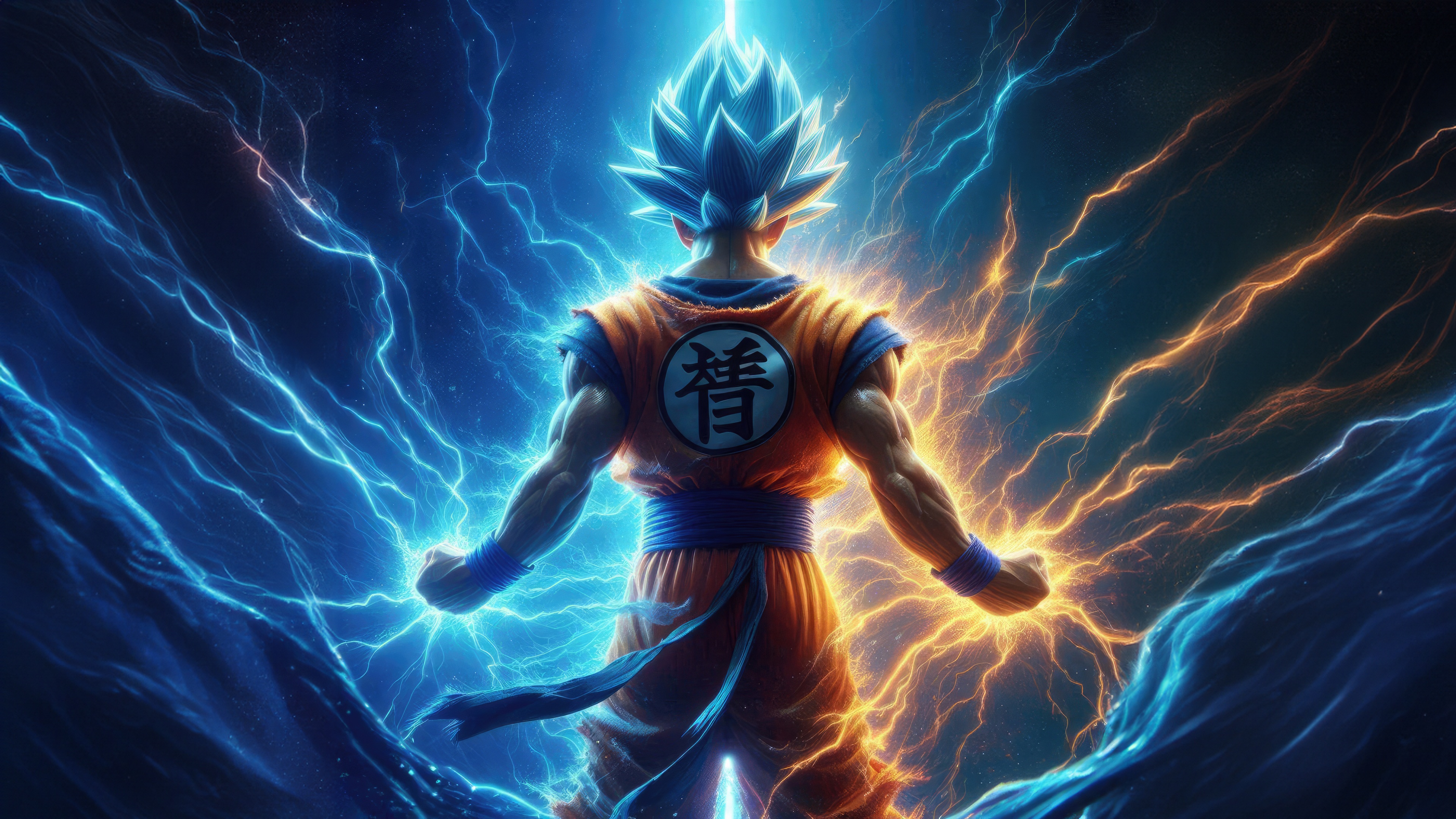 Goku in Super Saiyan Blue with lightning HD Wallpaper