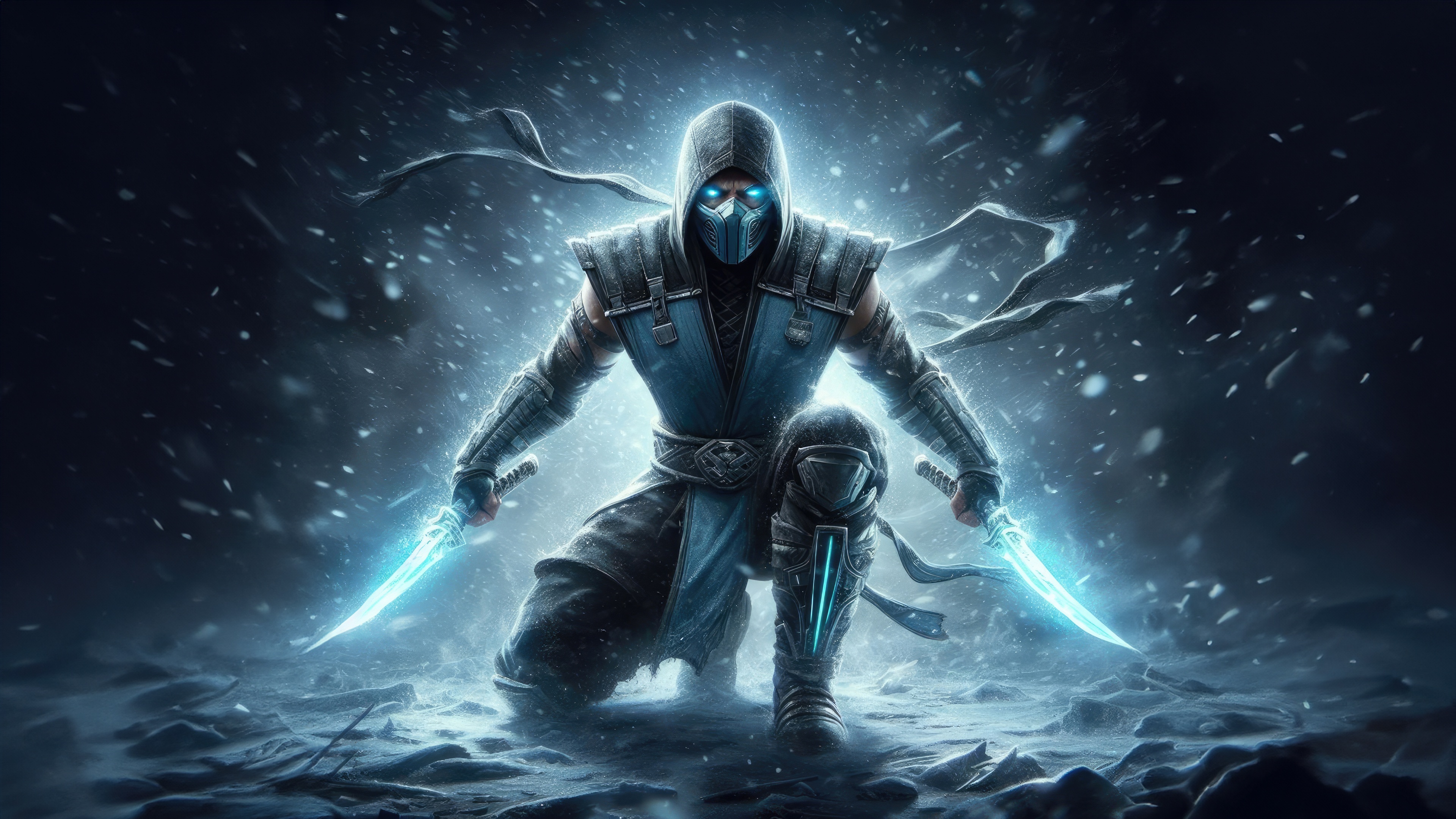 Sub Zero from Mortal Kombat with glowing swords HD Wallpaper