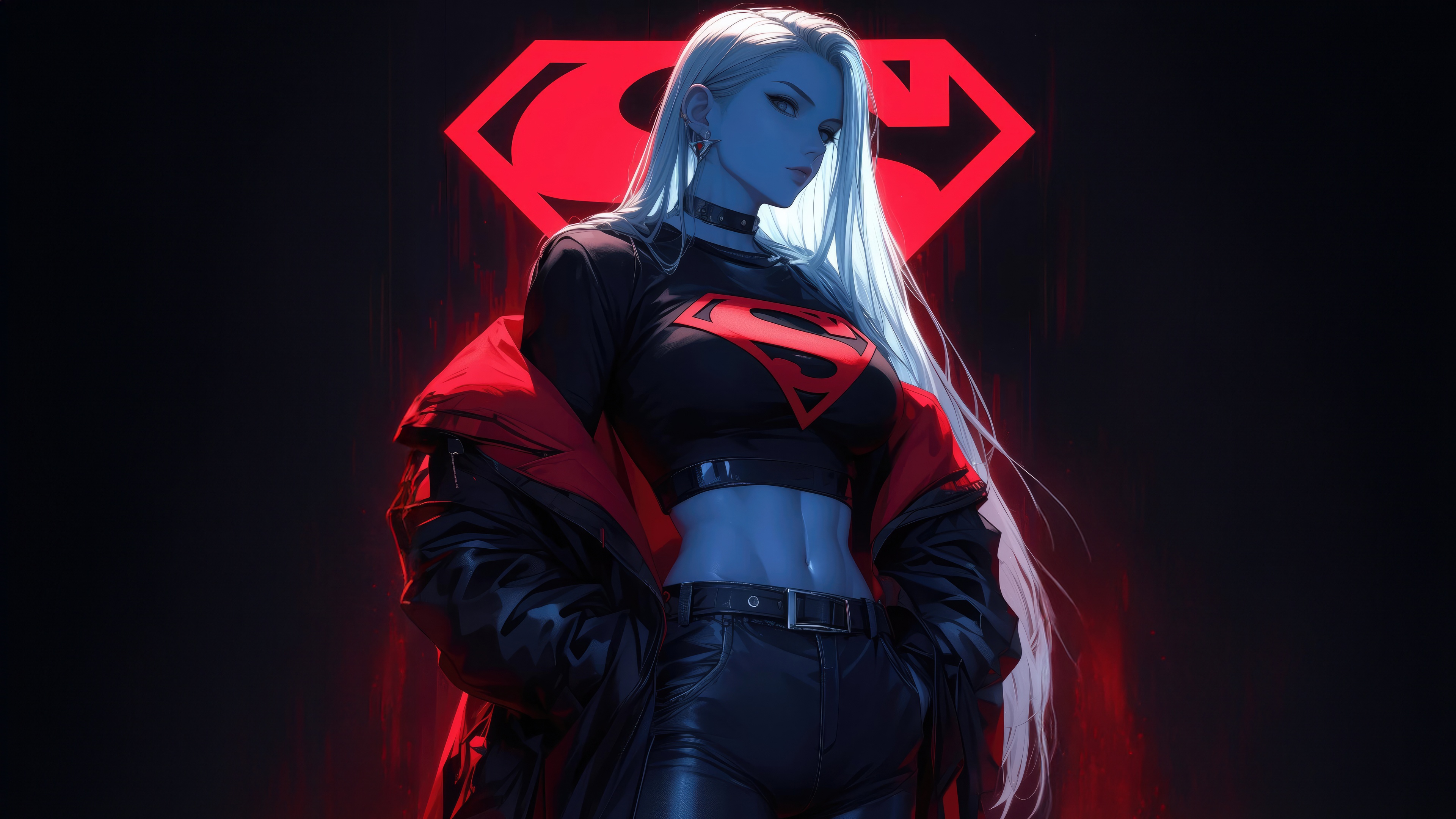Supergirl in a black crop top and red jacket HD Wallpaper