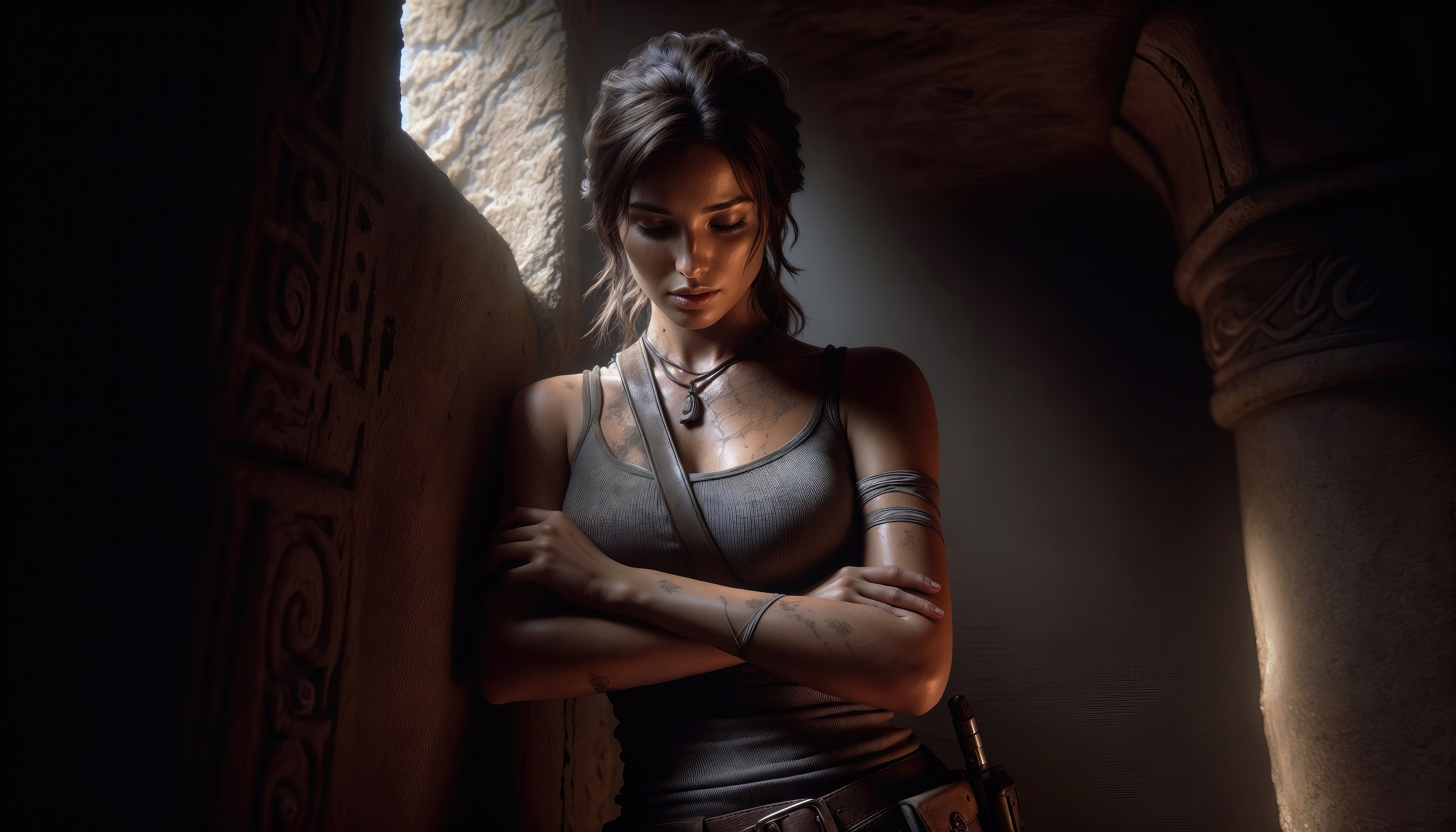 Lara Croft in ancient ruins HD Wallpaper