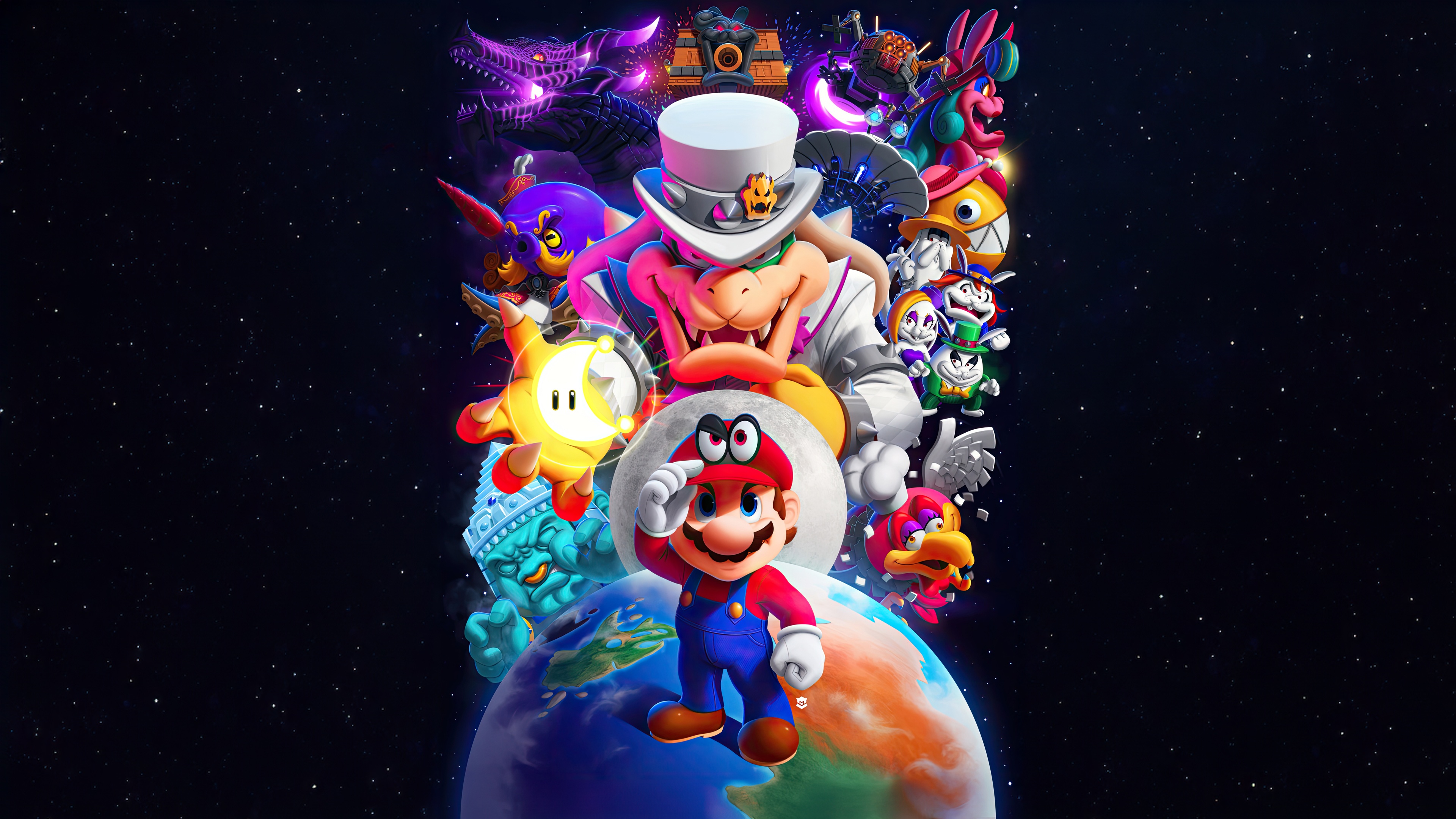 Super Mario Odyssey Game Characters in Space HD Wallpaper