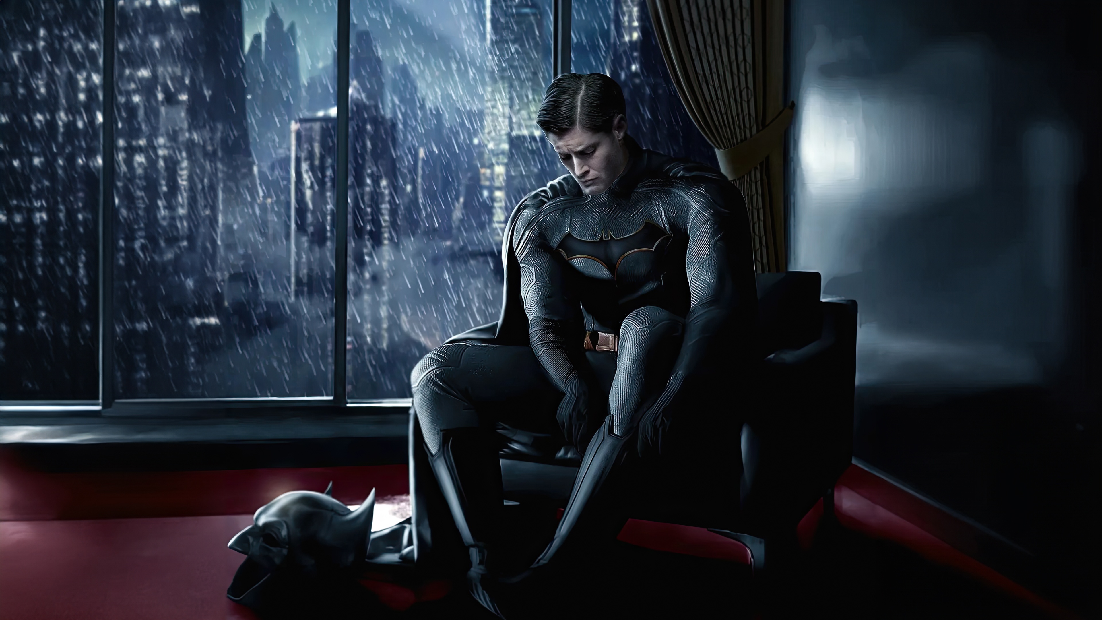 Jensen Ackles as Batman sitting in a chair HD Wallpaper