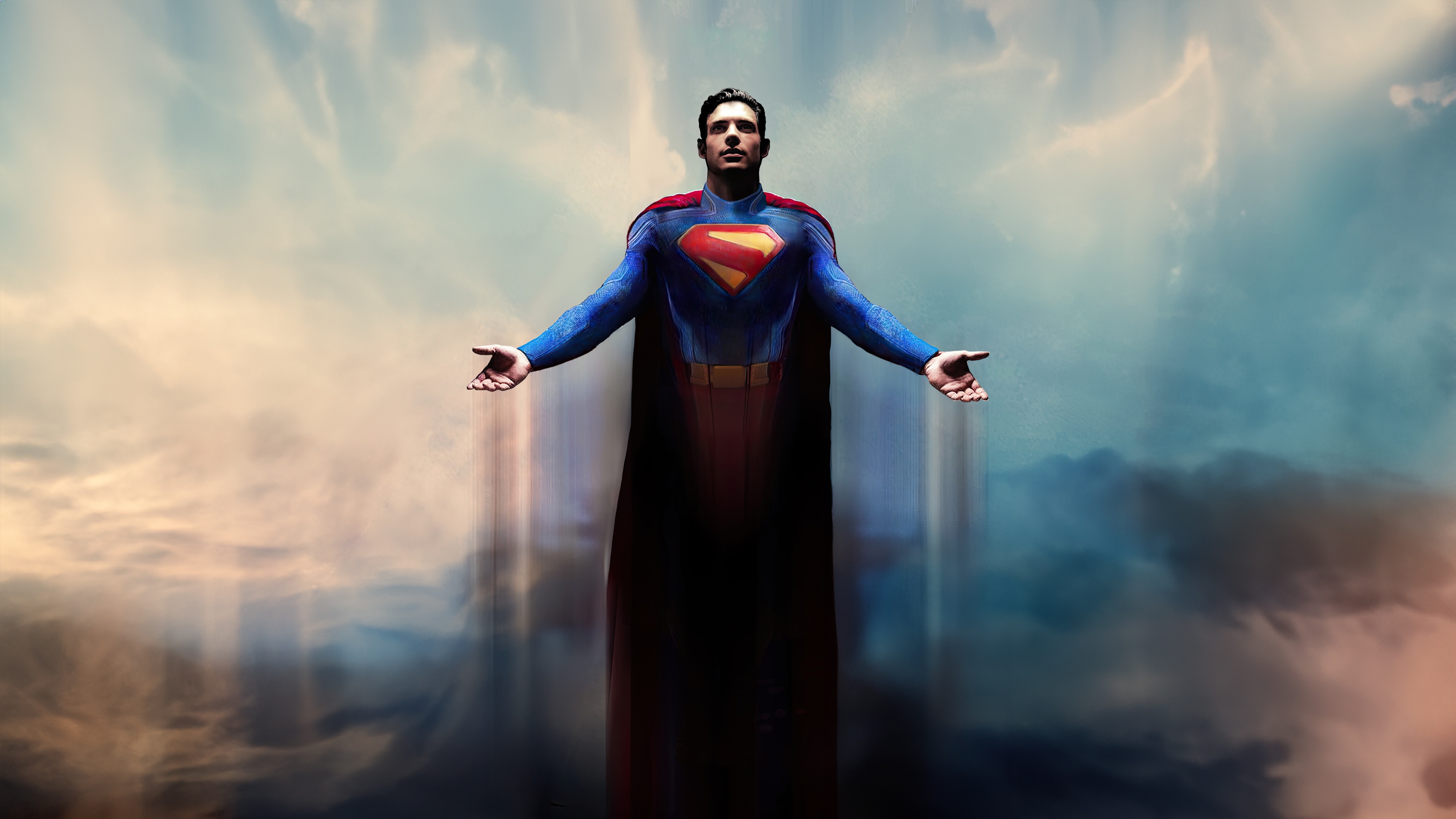 Superman flying with arms outstretched in the sky HD Wallpaper