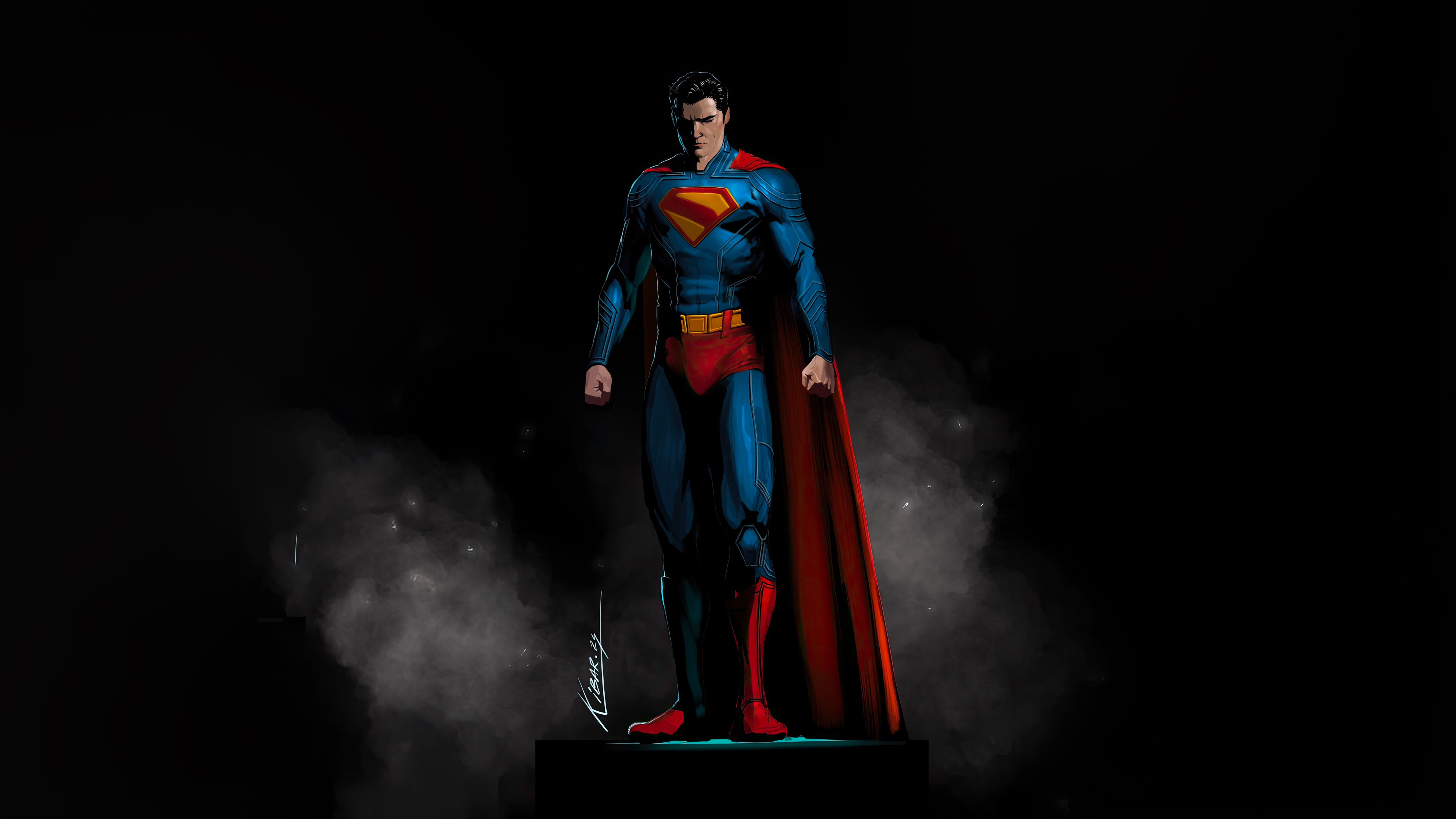 Superman Standing in a Dark Environment HD Wallpaper