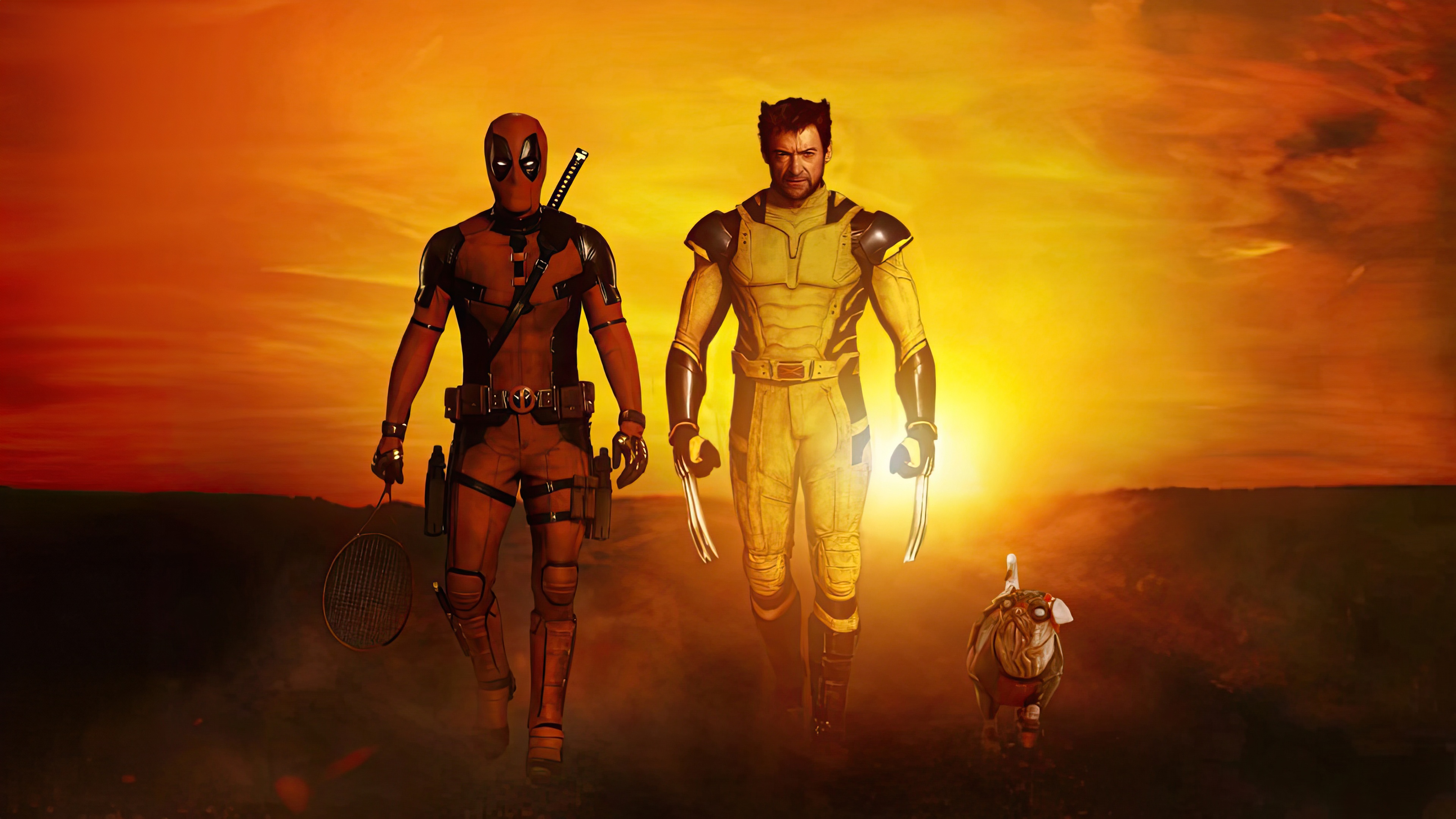 Deadpool and Wolverine walk at sunset HD Wallpaper
