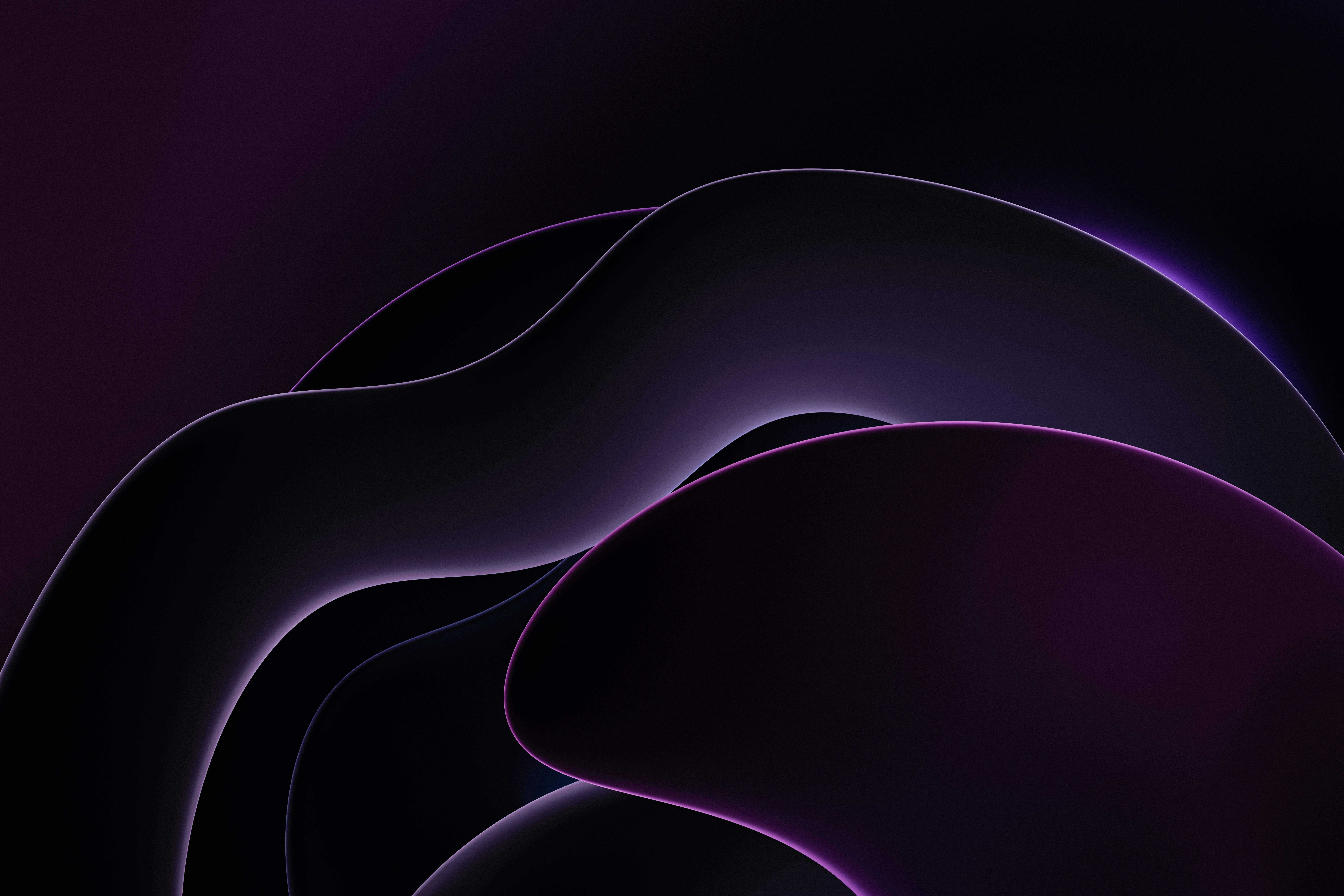 Abstract purple and black flowing curves with glowing edges HD Wallpaper