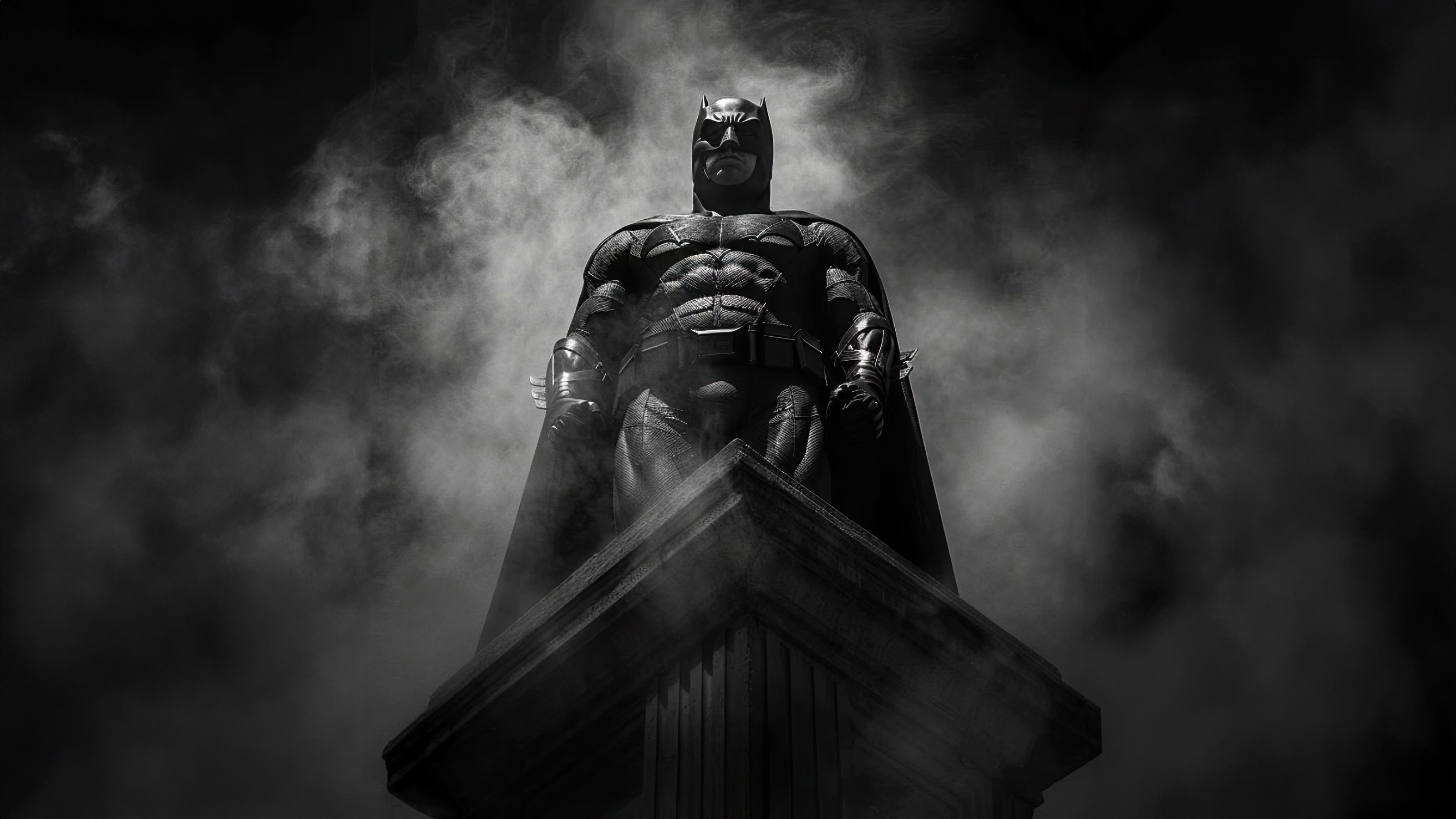 Batman standing on a pedestal in smoke HD Wallpaper