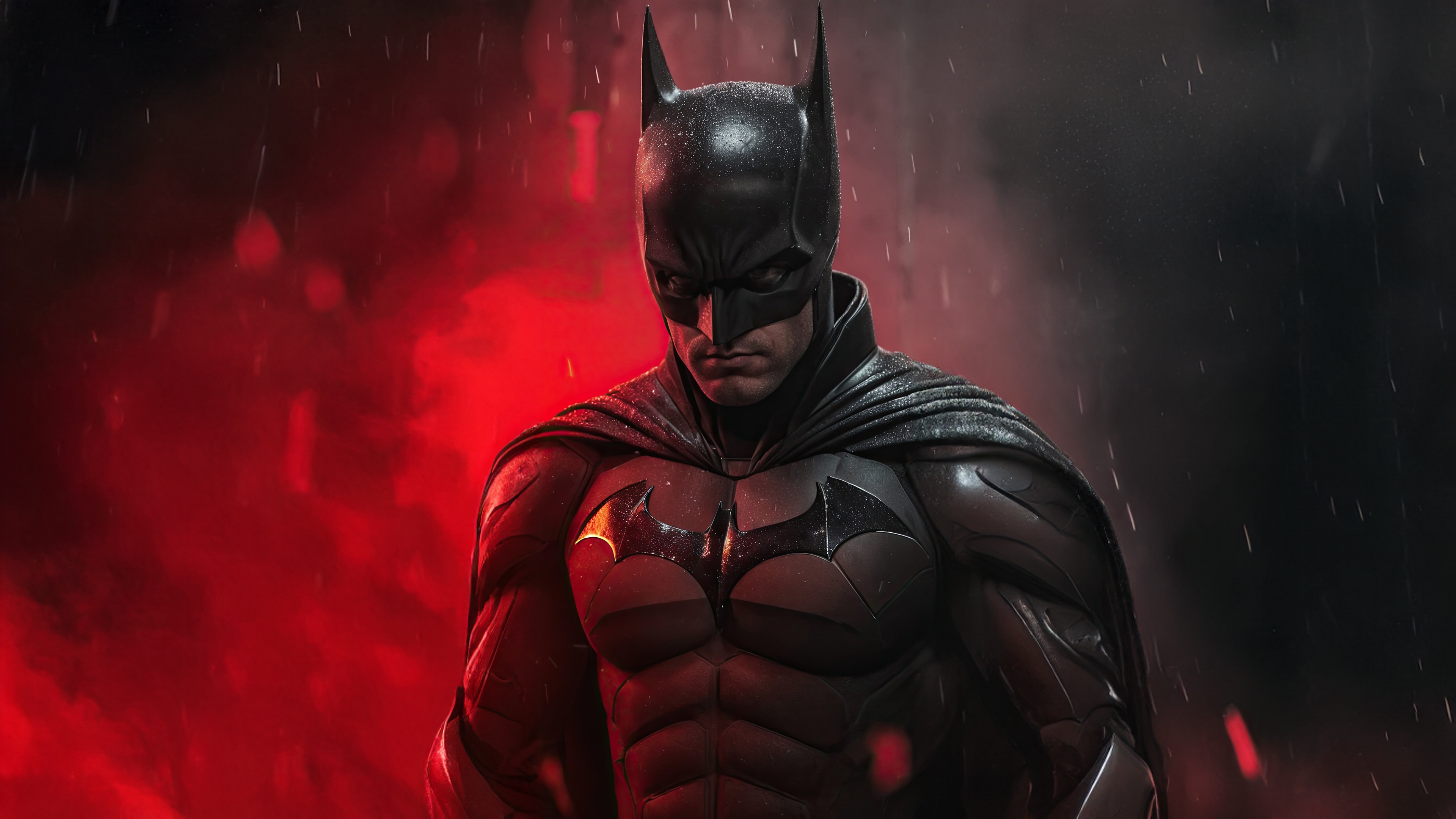The Batman Standing in Red Smoke HD Wallpaper