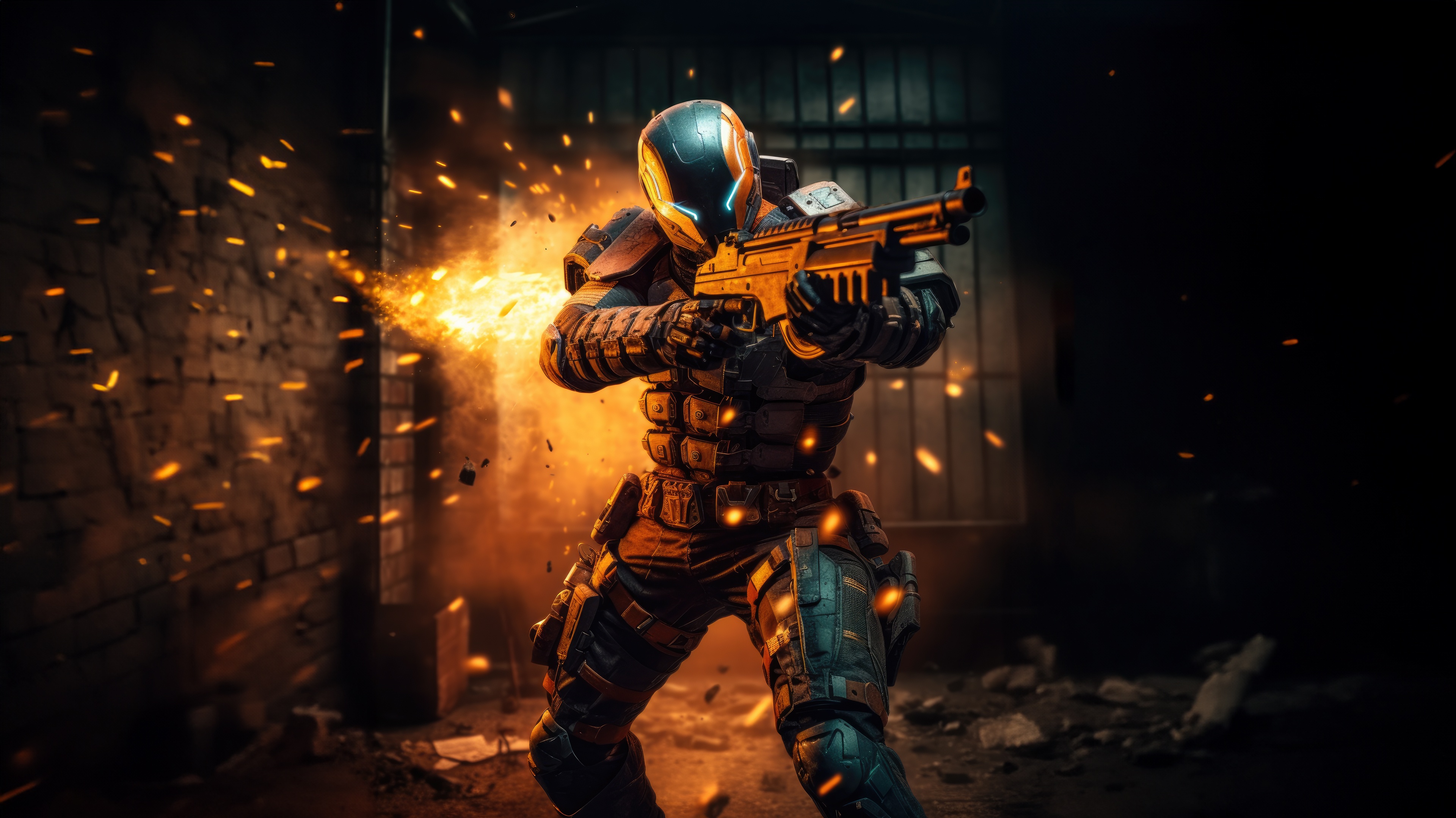 Deathstroke firing a weapon in a dark alley HD Wallpaper