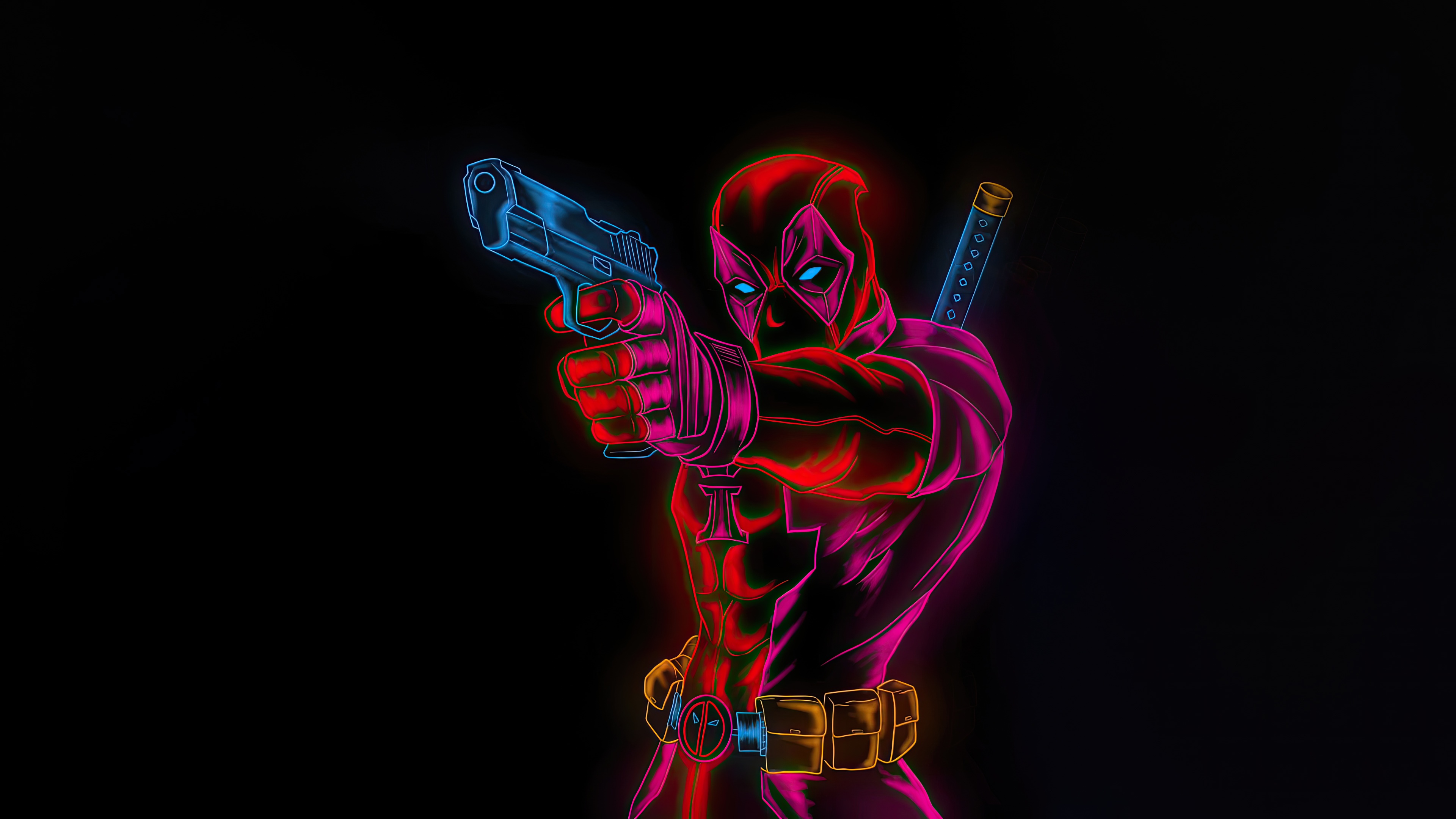 Deadpool Holding a Gun with Neon Outline HD Wallpaper