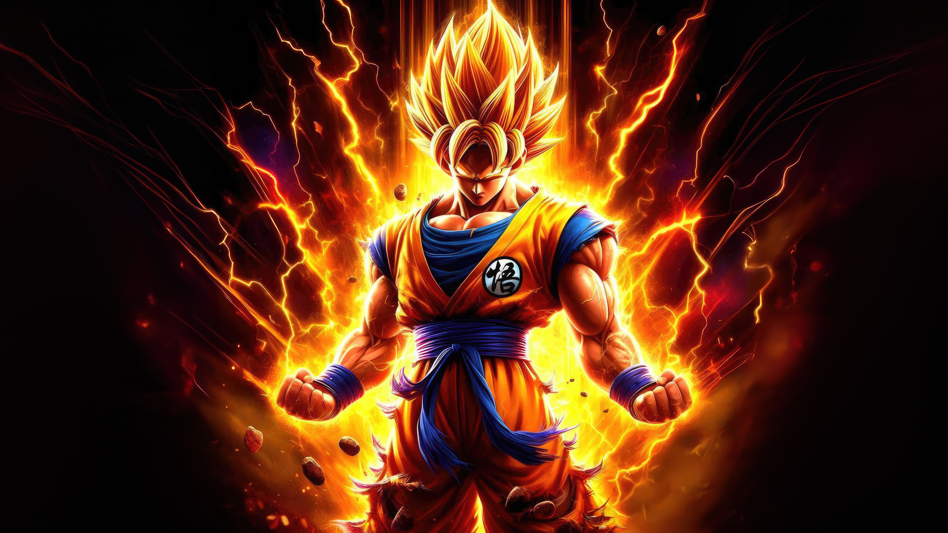 Goku in Super Saiyan form surrounded by lightning HD Wallpaper