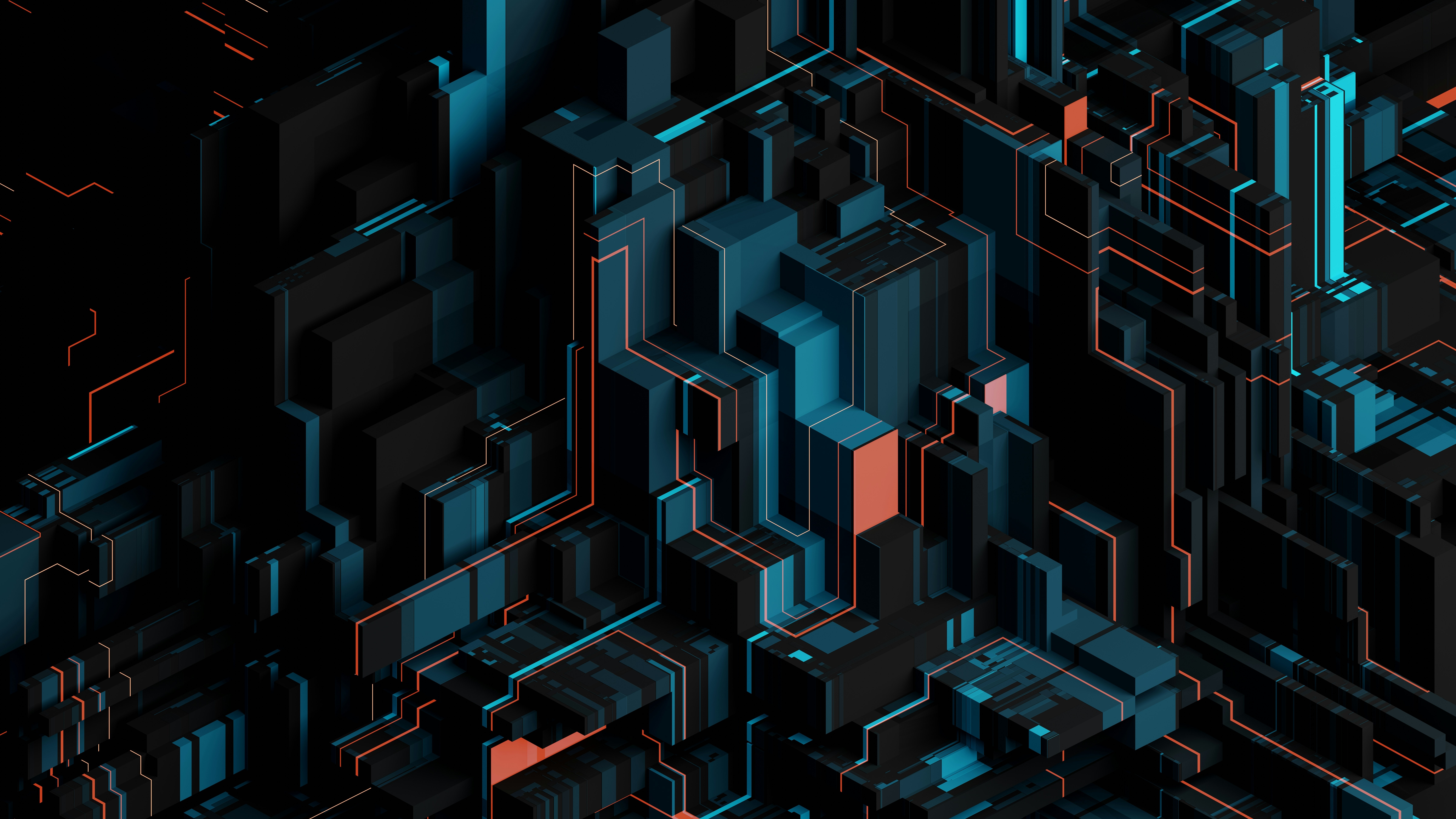 Abstract geometric shapes with blue and orange lines HD Wallpaper