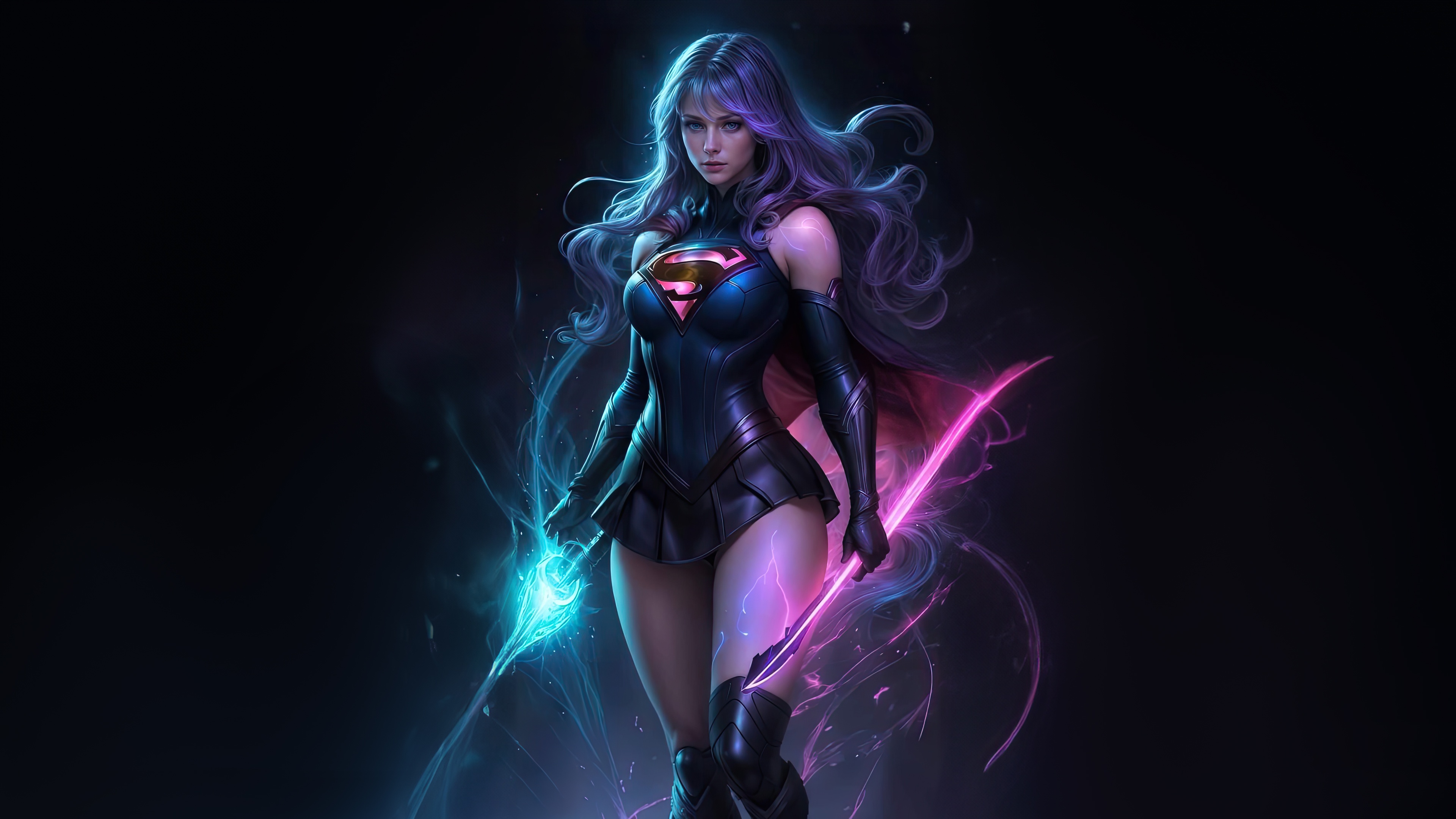 Supergirl with Neon Energy HD Wallpaper