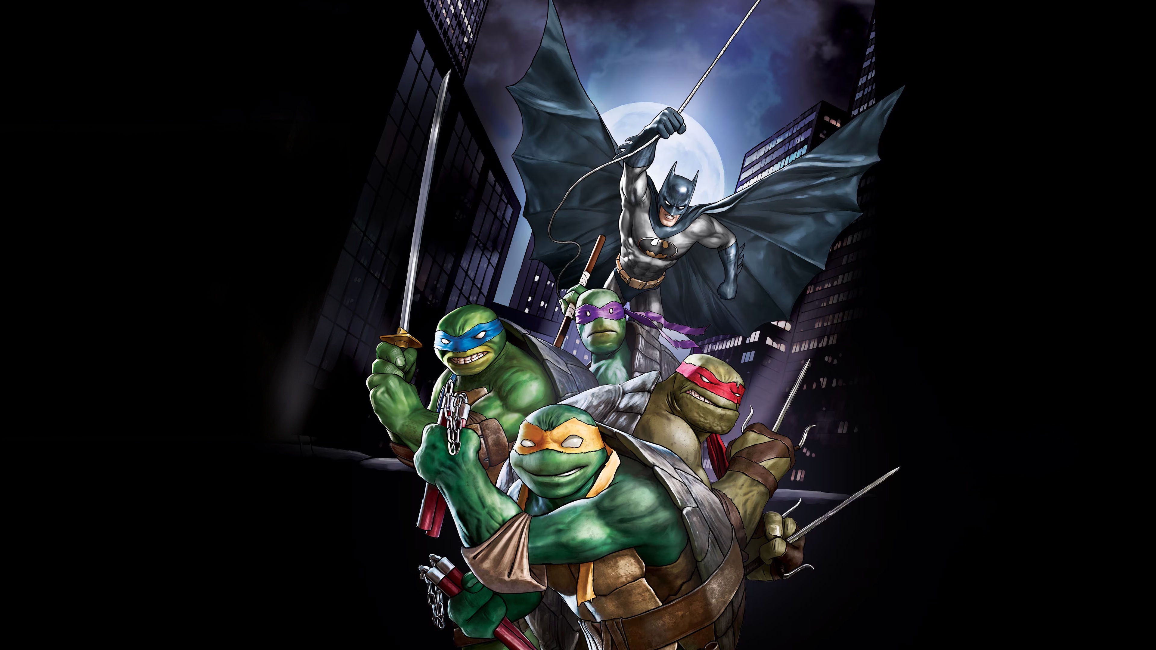 Batman and Teenage Mutant Ninja Turtles in City HD Wallpaper