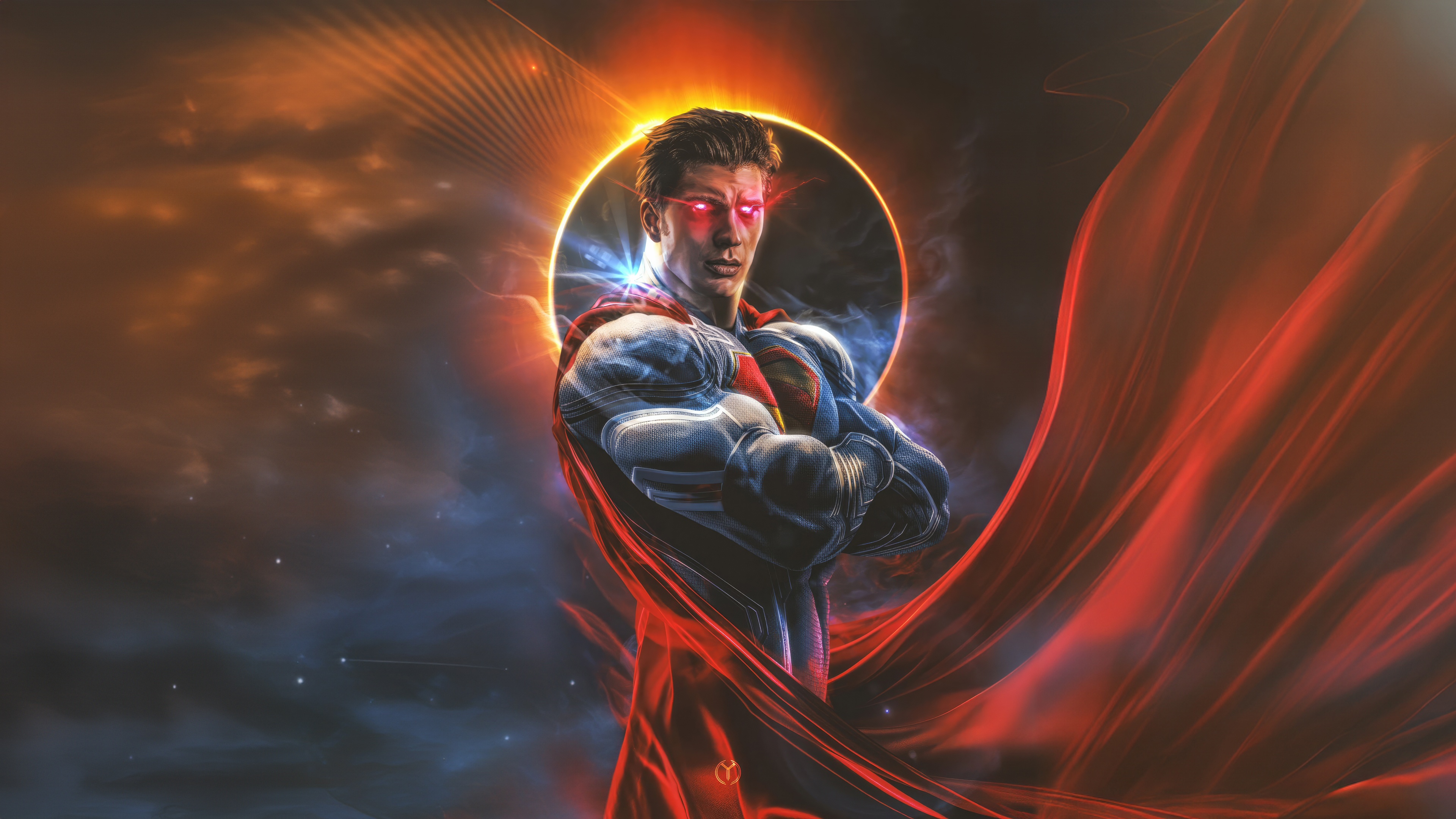 Superman with red eyes and cape HD Wallpaper