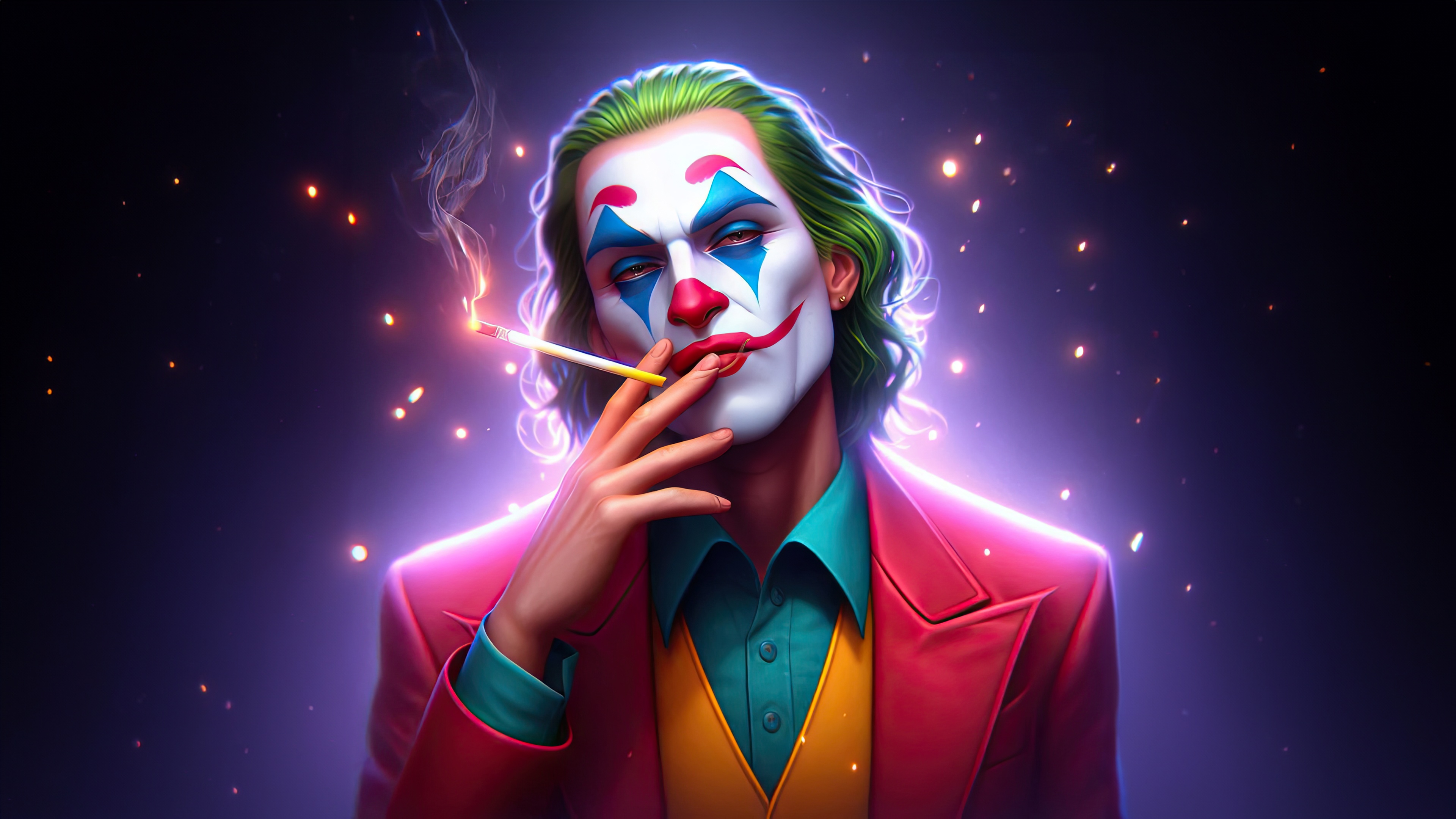 Mischief Joker Smoking with Purple Glow HD Wallpaper
