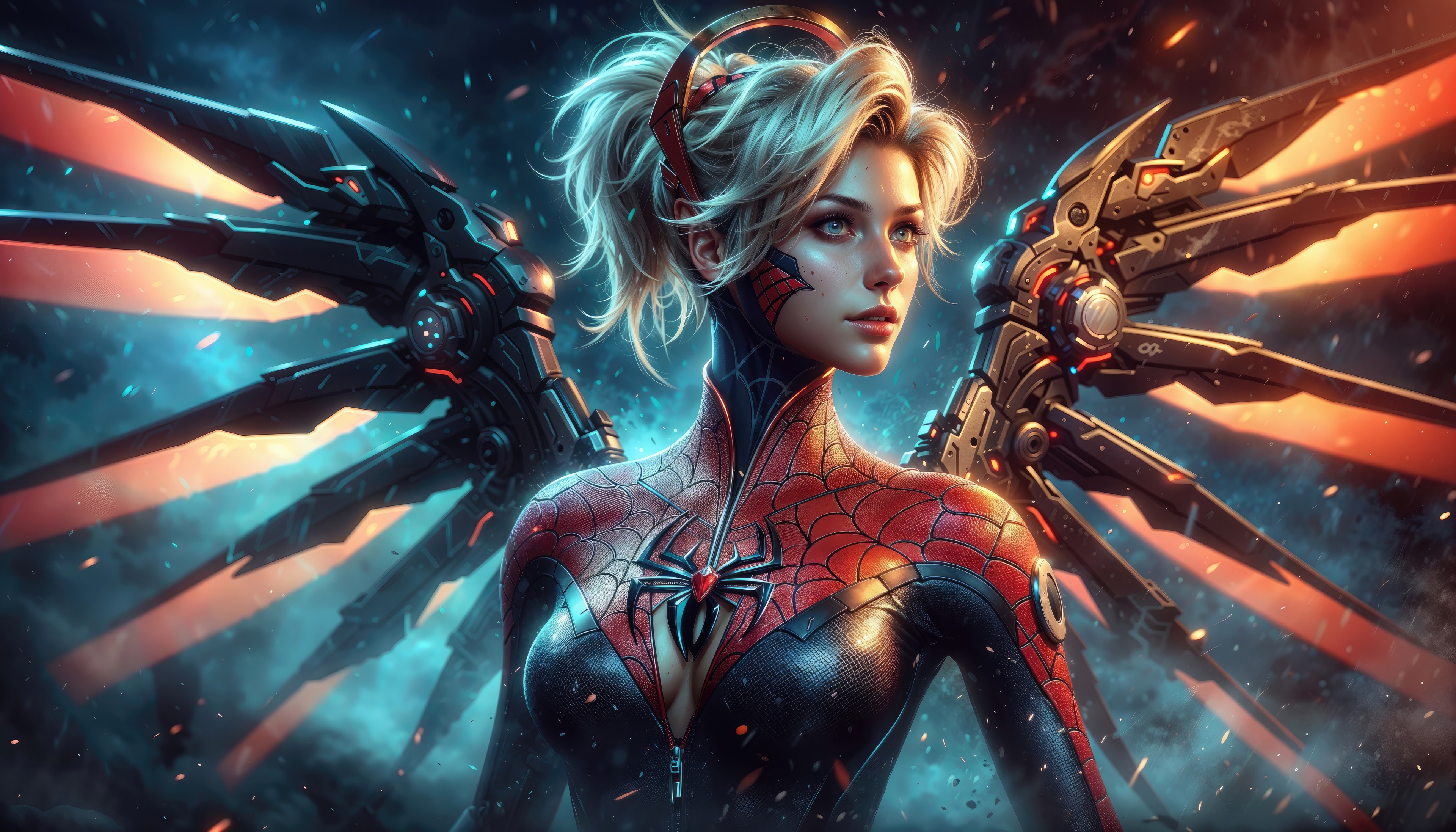 Mercy as Spiderwoman with mechanical wings HD Wallpaper