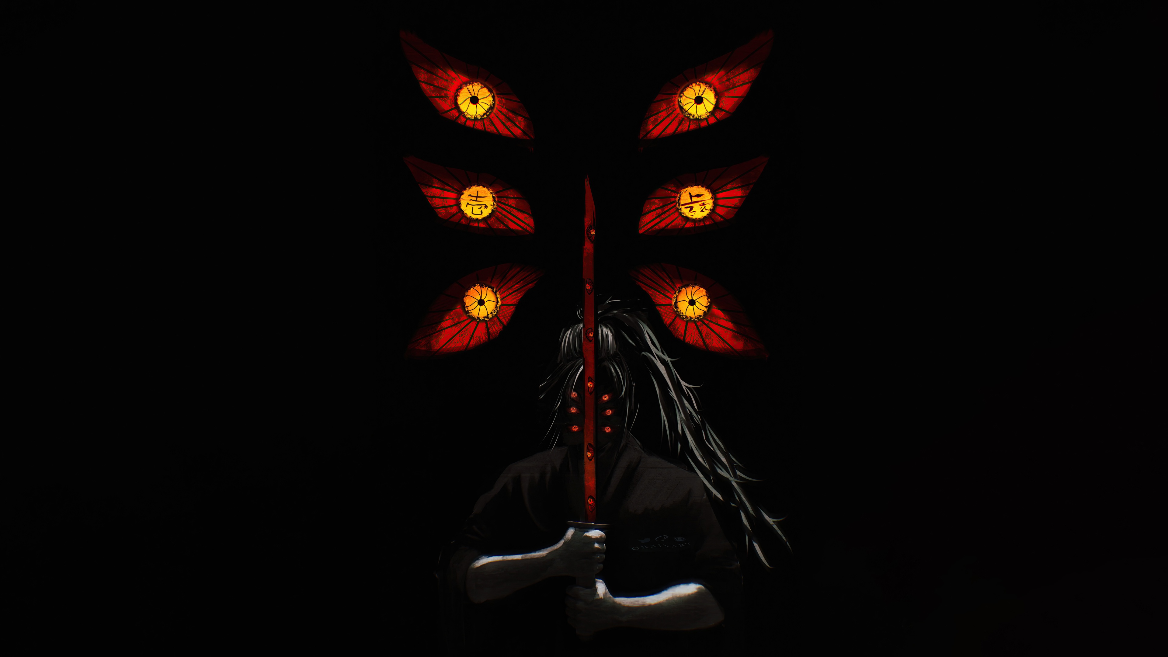Kokushibo from Demon Slayer with multiple eyes and sword HD Wallpaper