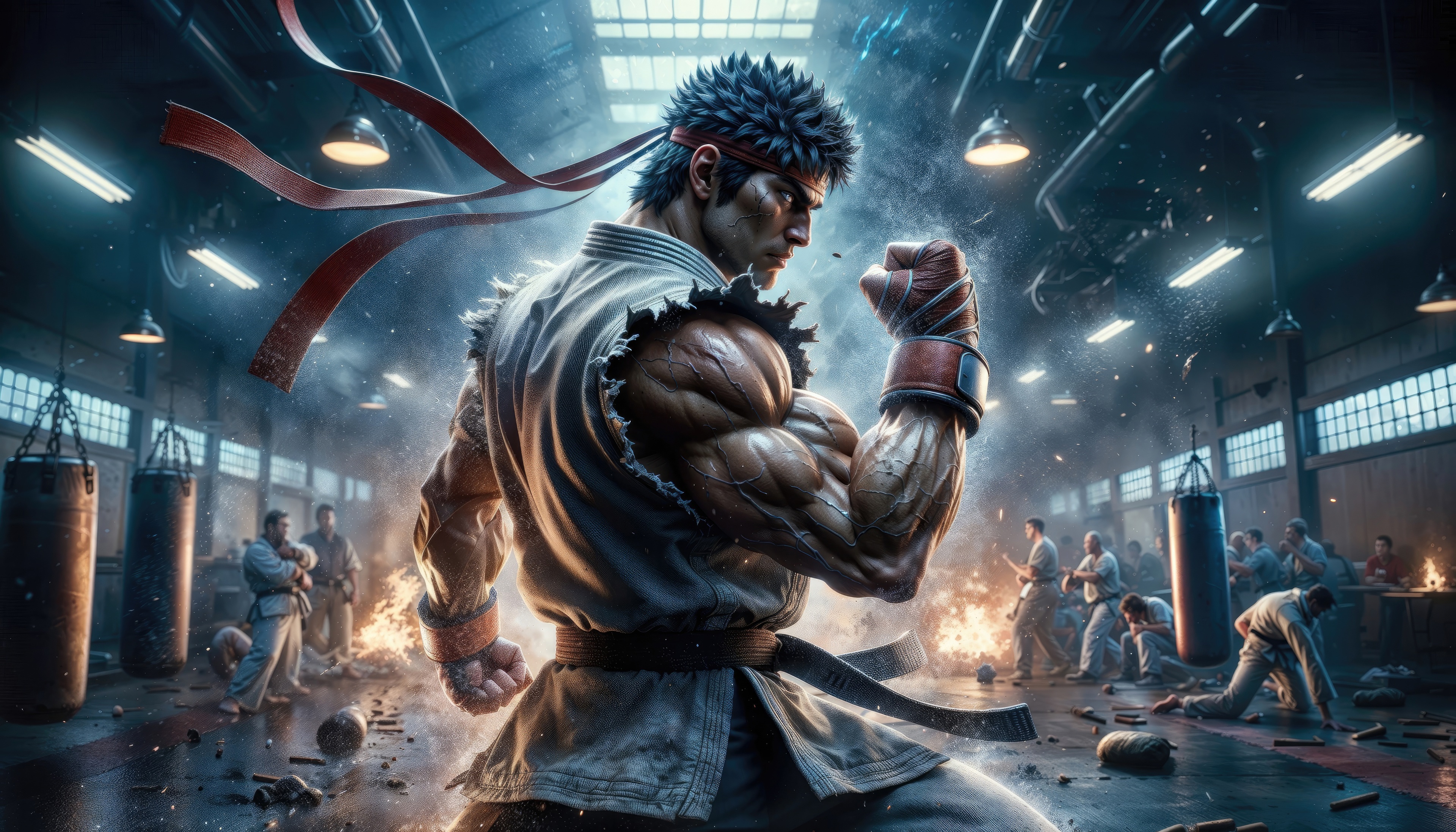 Ryu from Street Fighter in a dojo HD Wallpaper