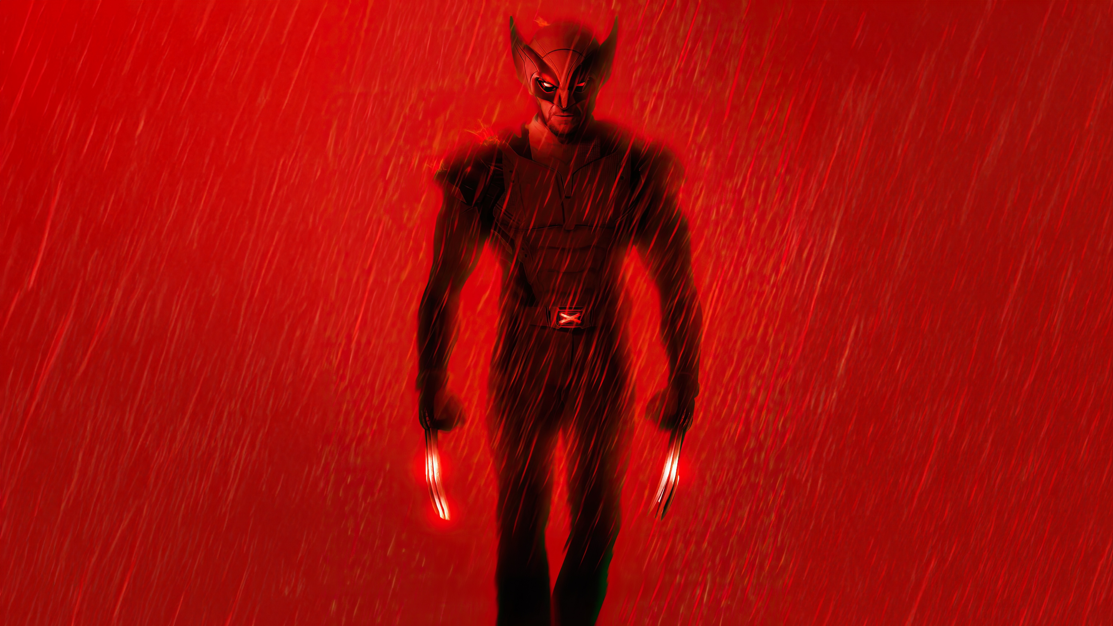 Wolverine in red rain with glowing claws HD Wallpaper
