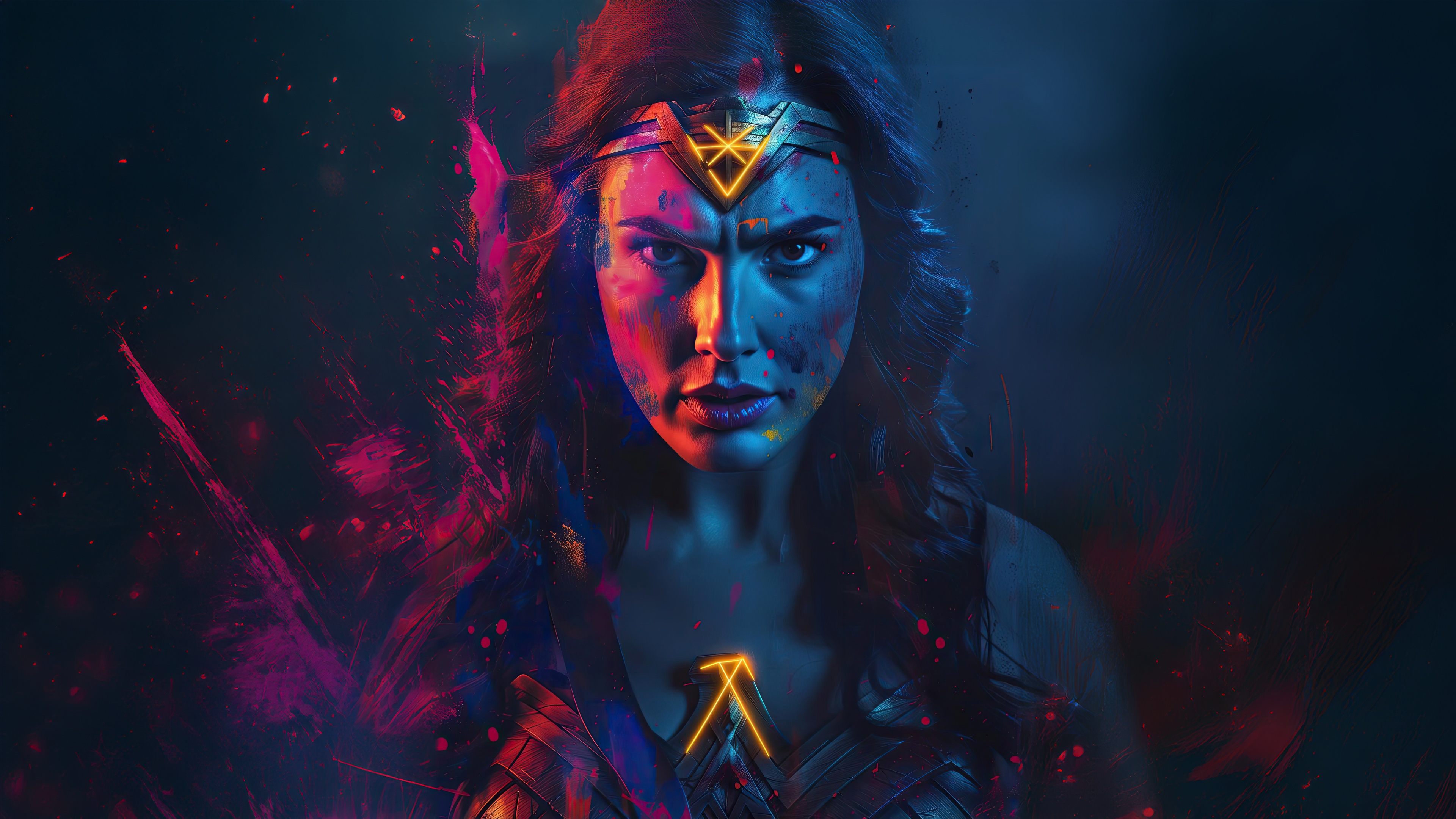 Wonder Woman with Colorful Paint Splatter HD Wallpaper