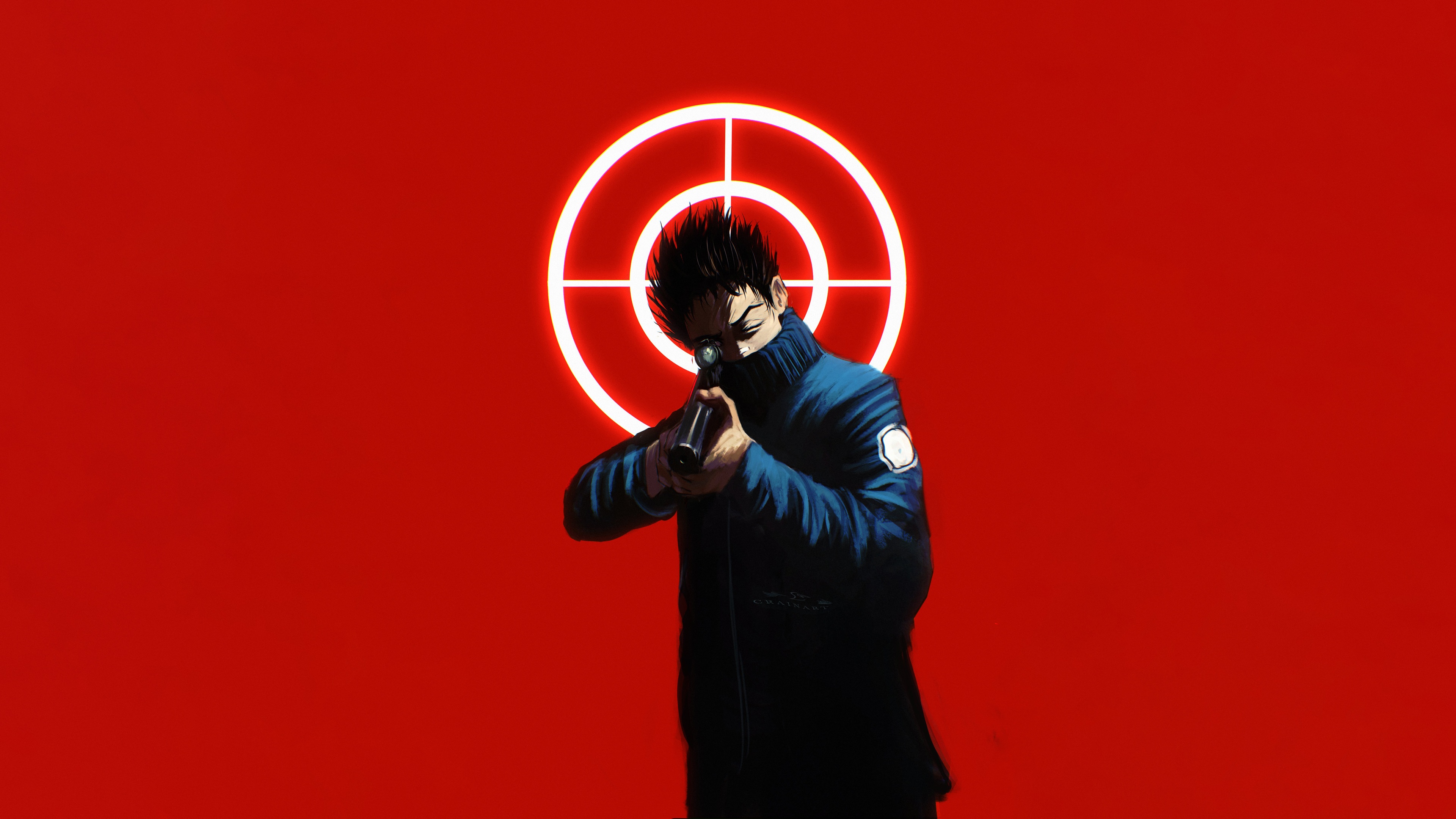 Heisuke Mashimo aiming a rifle with a target behind him HD Wallpaper