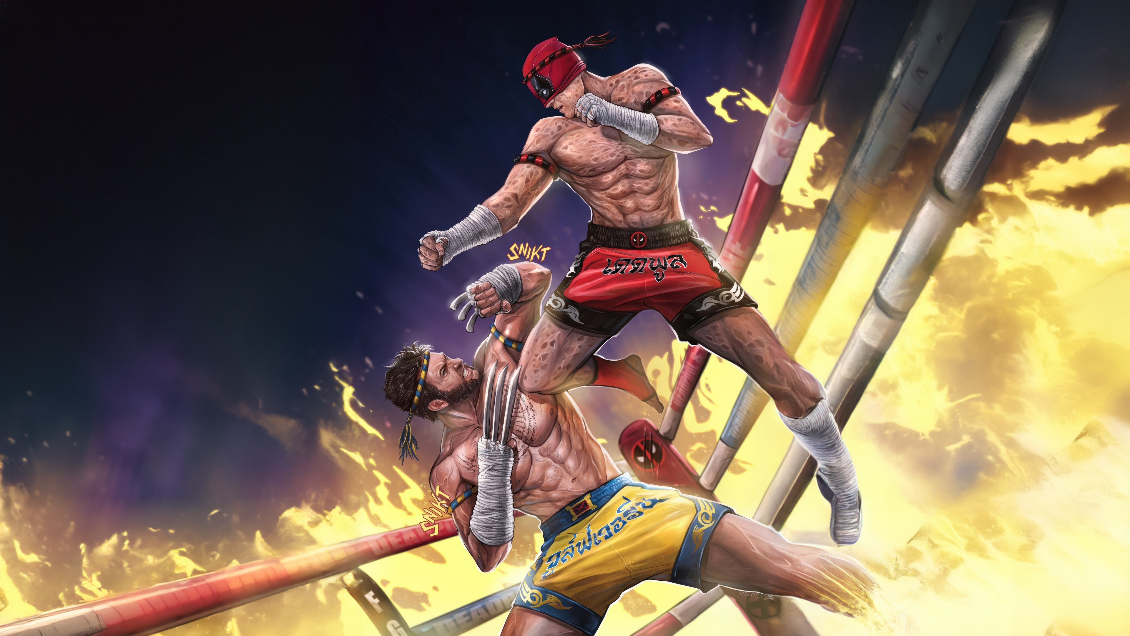 Deadpool and Wolverine Muay Thai Fight HD Wallpaper