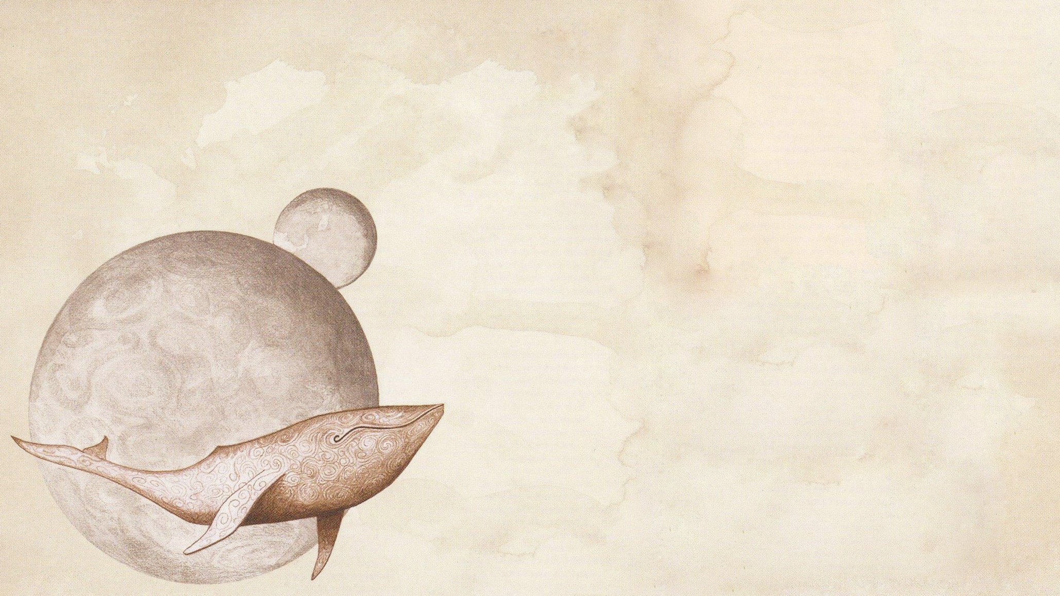 Whale and planets in space HD Wallpaper