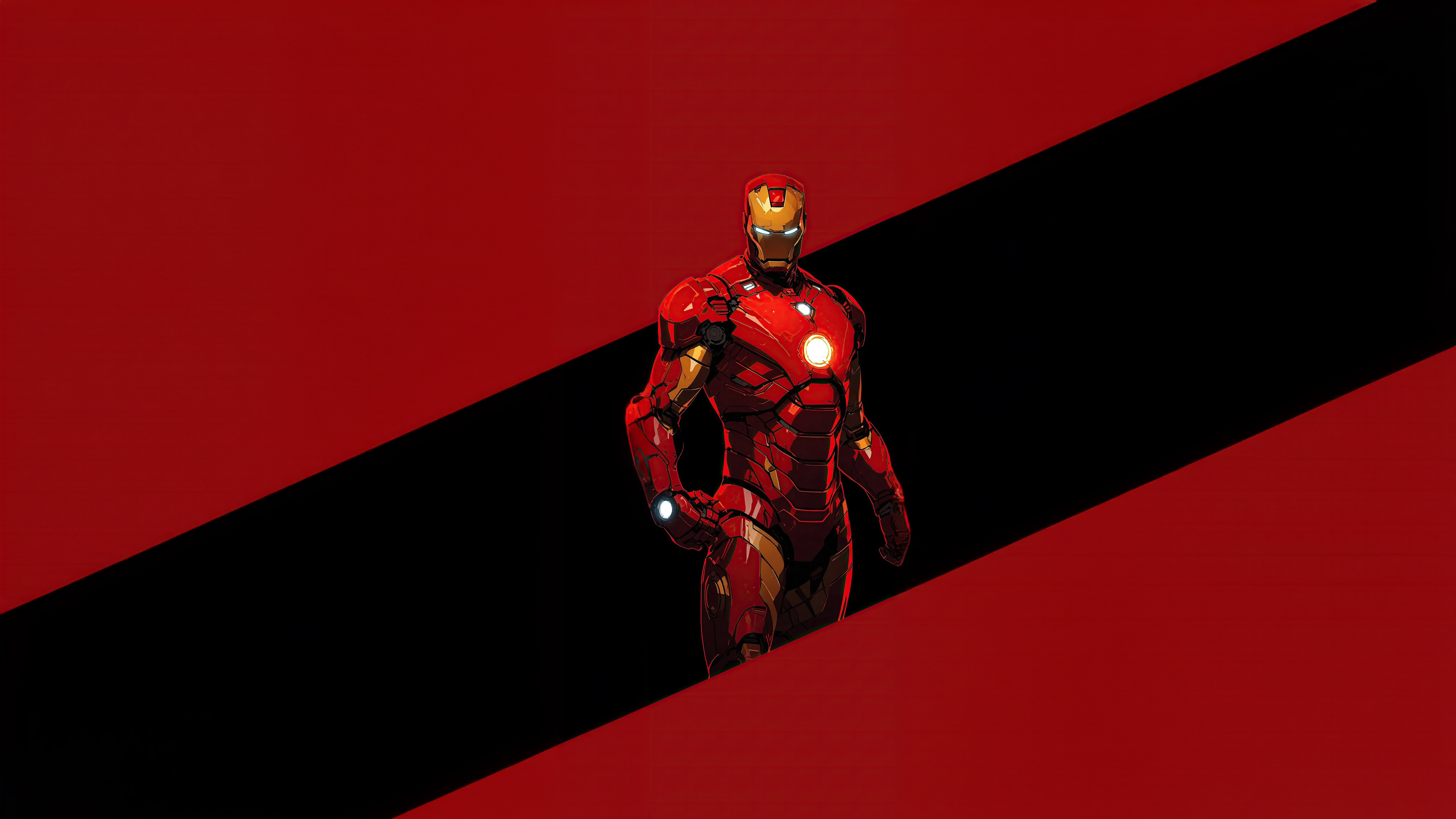 Iron Man standing against a red and black background HD Wallpaper