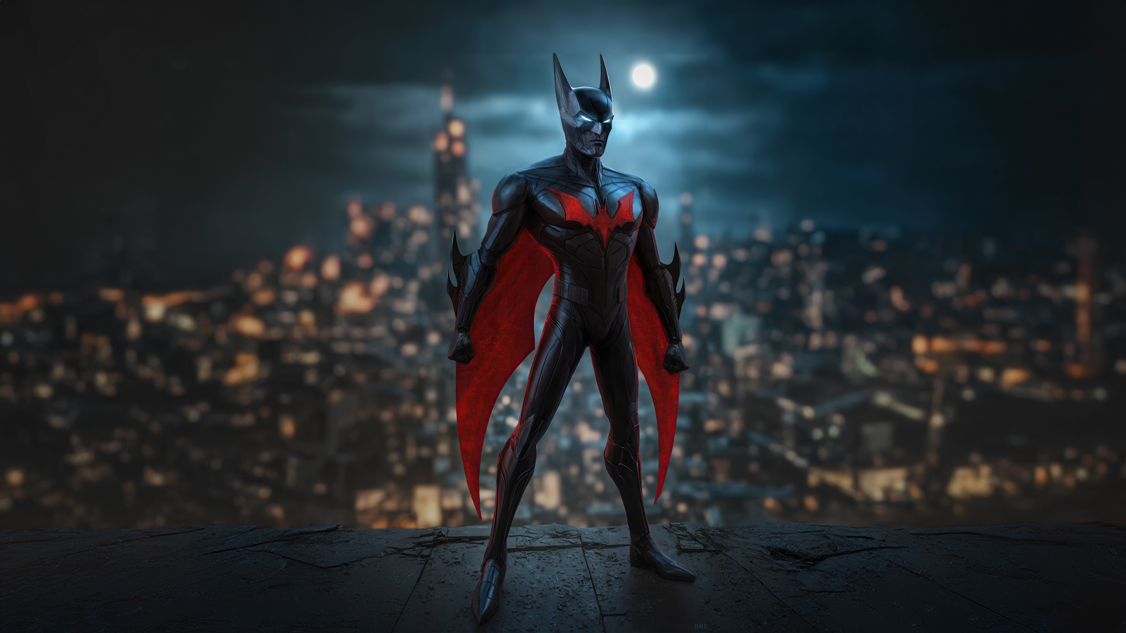 Batman Beyond Standing on a Rooftop at Night HD Wallpaper