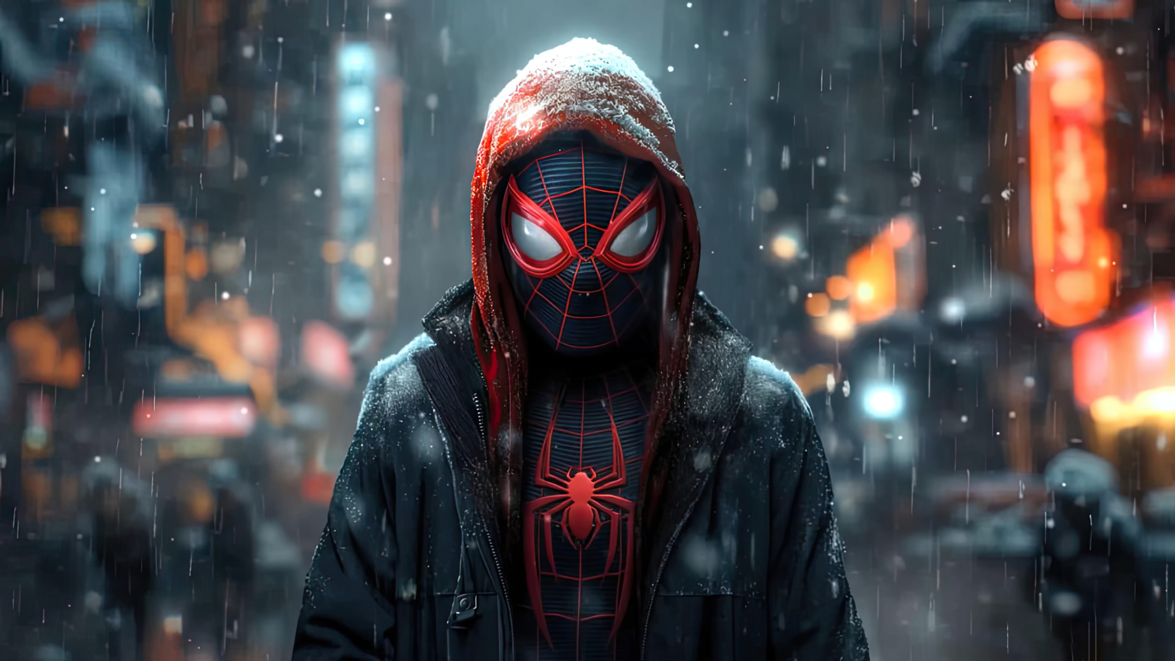 Miles Morales in a Snowy City HD Wallpaper