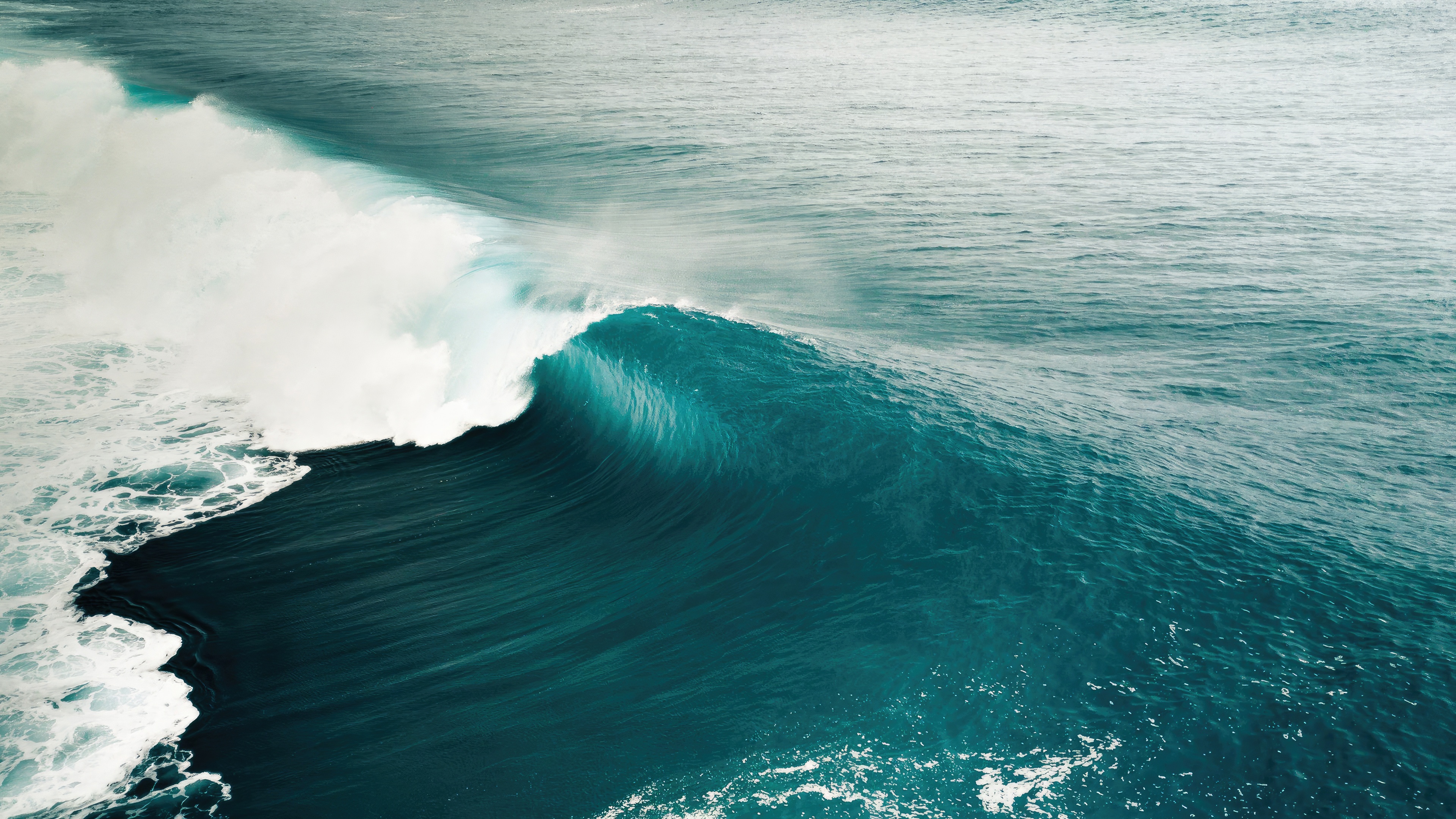 A large ocean wave breaks with white foam HD Wallpaper