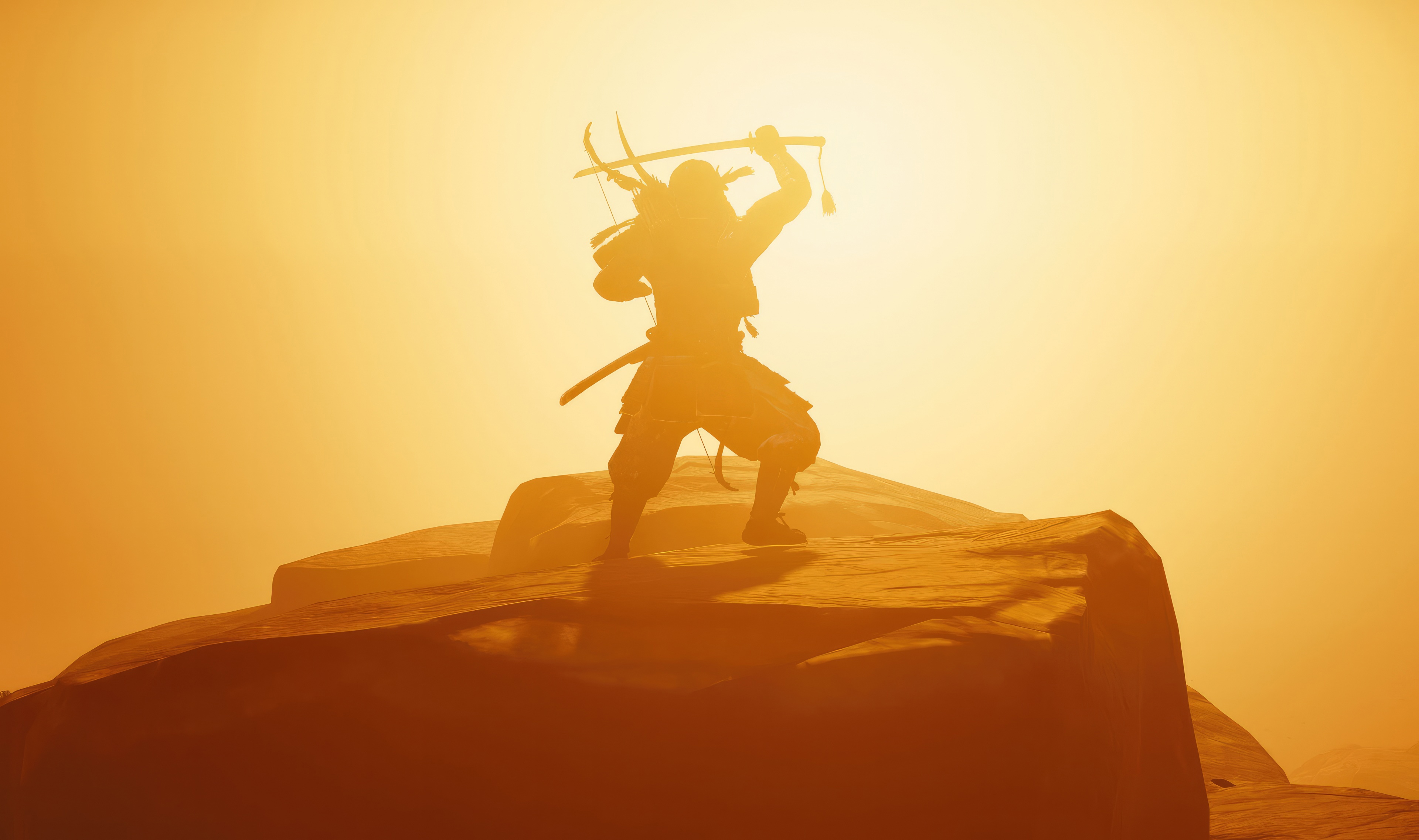 Ghost of Tsushima Samurai on Rocky Outcrop HD Wallpaper