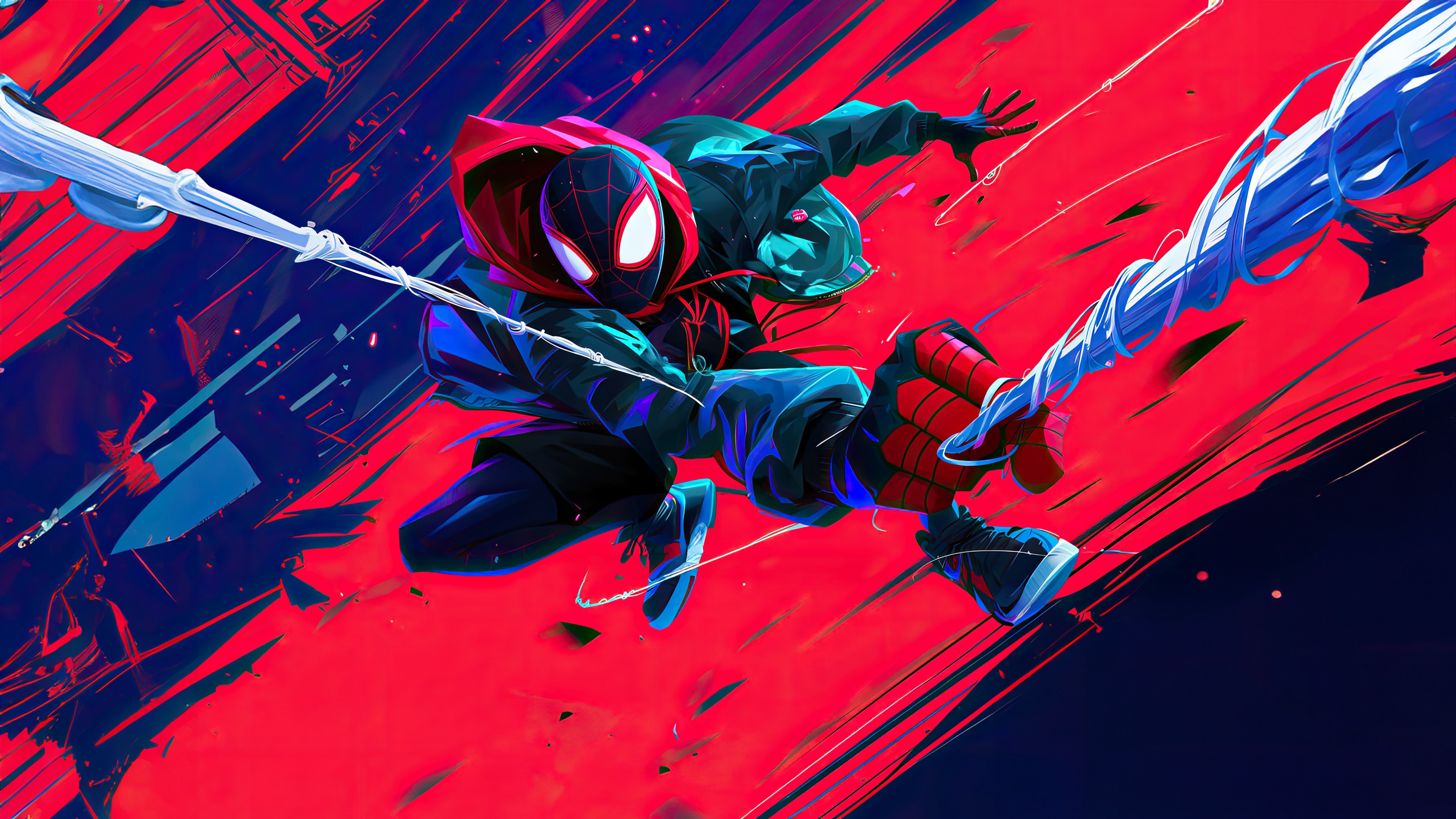 Spider-Man Miles Morales Swinging Through City HD Wallpaper