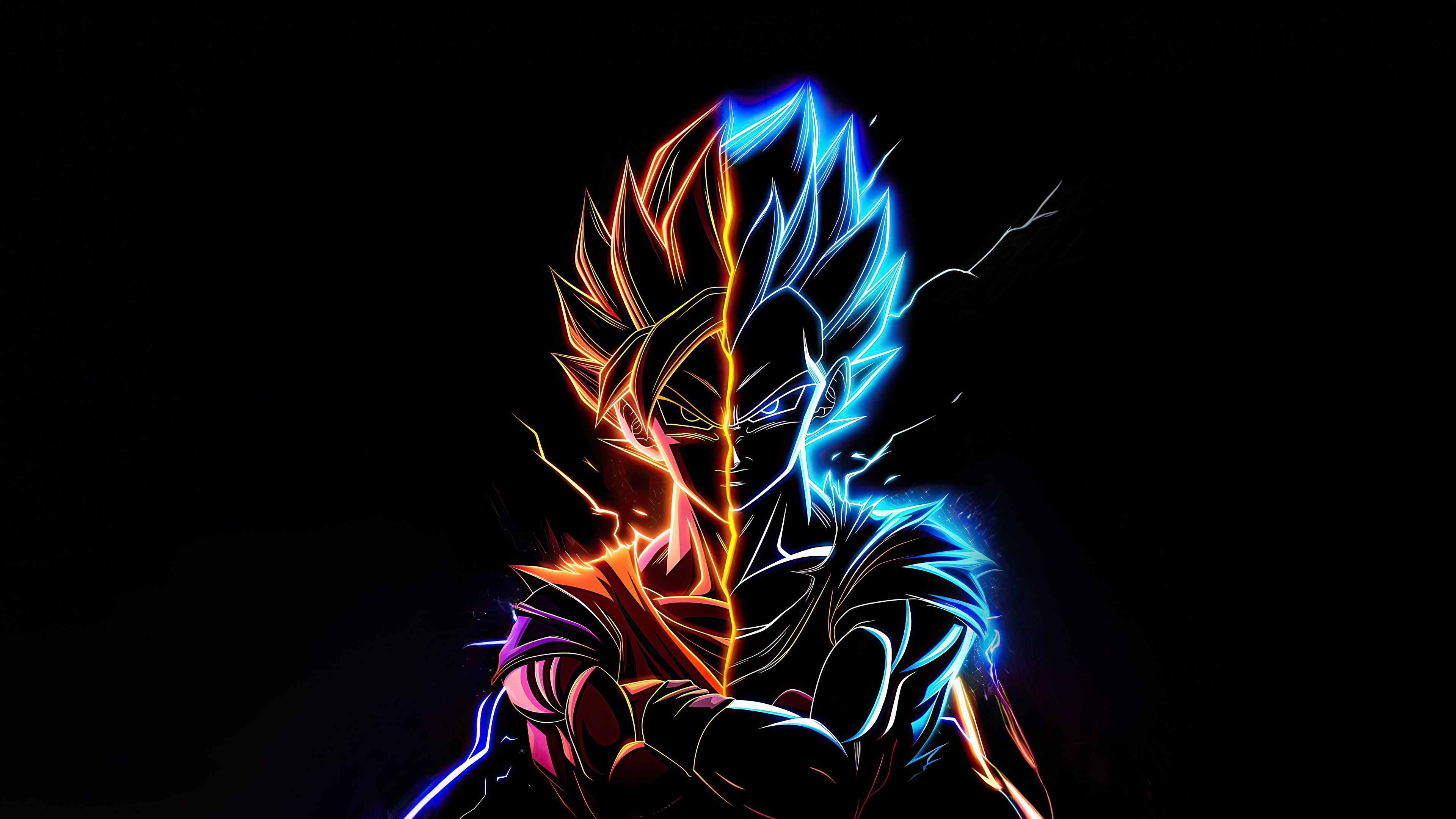 Goku and Vegeta split neon portrait HD Wallpaper
