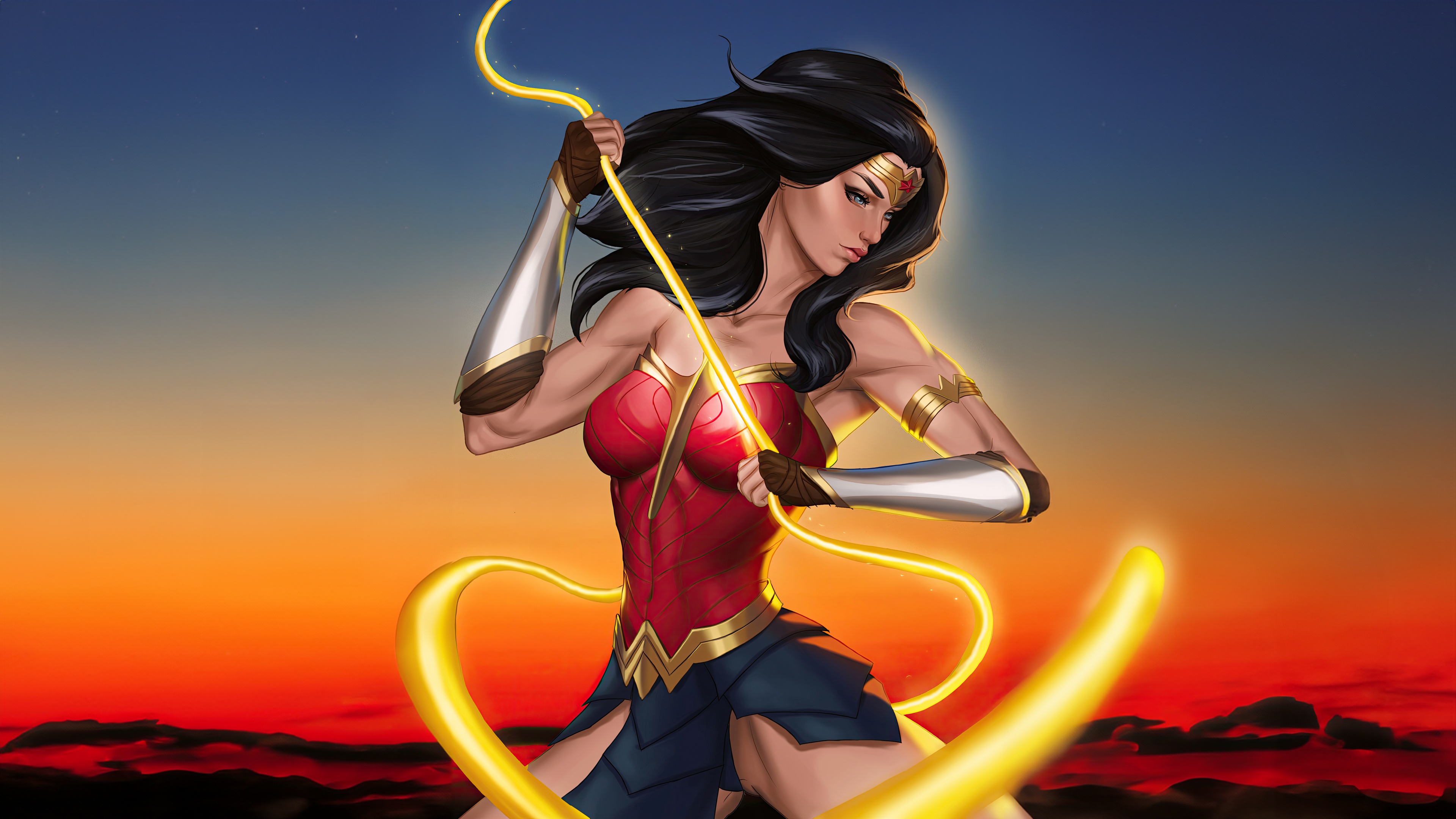 Wonder Woman with Lasso of Truth at Sunset HD Wallpaper