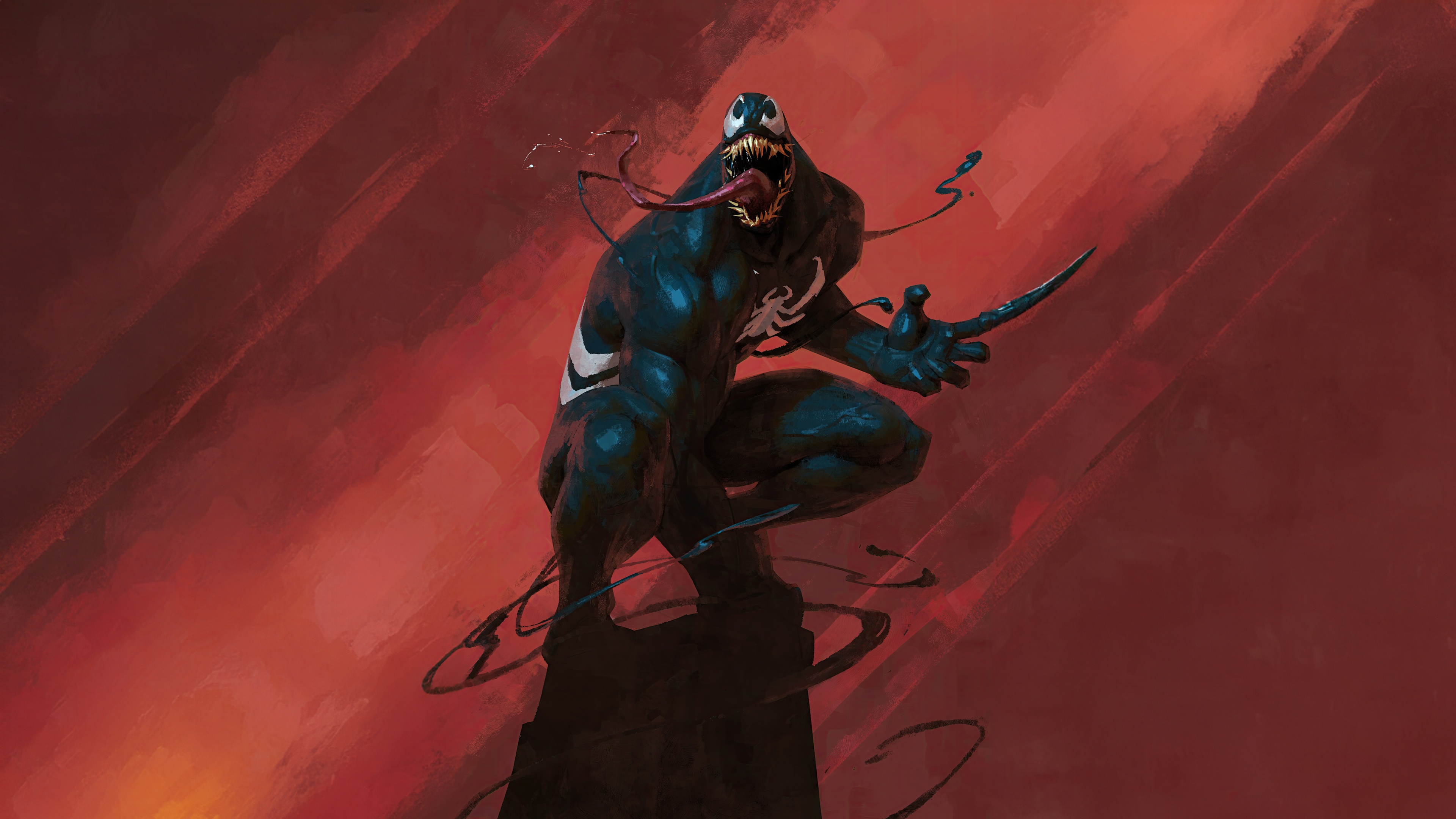 Venom Crouching on a Pedestal HD Wallpaper