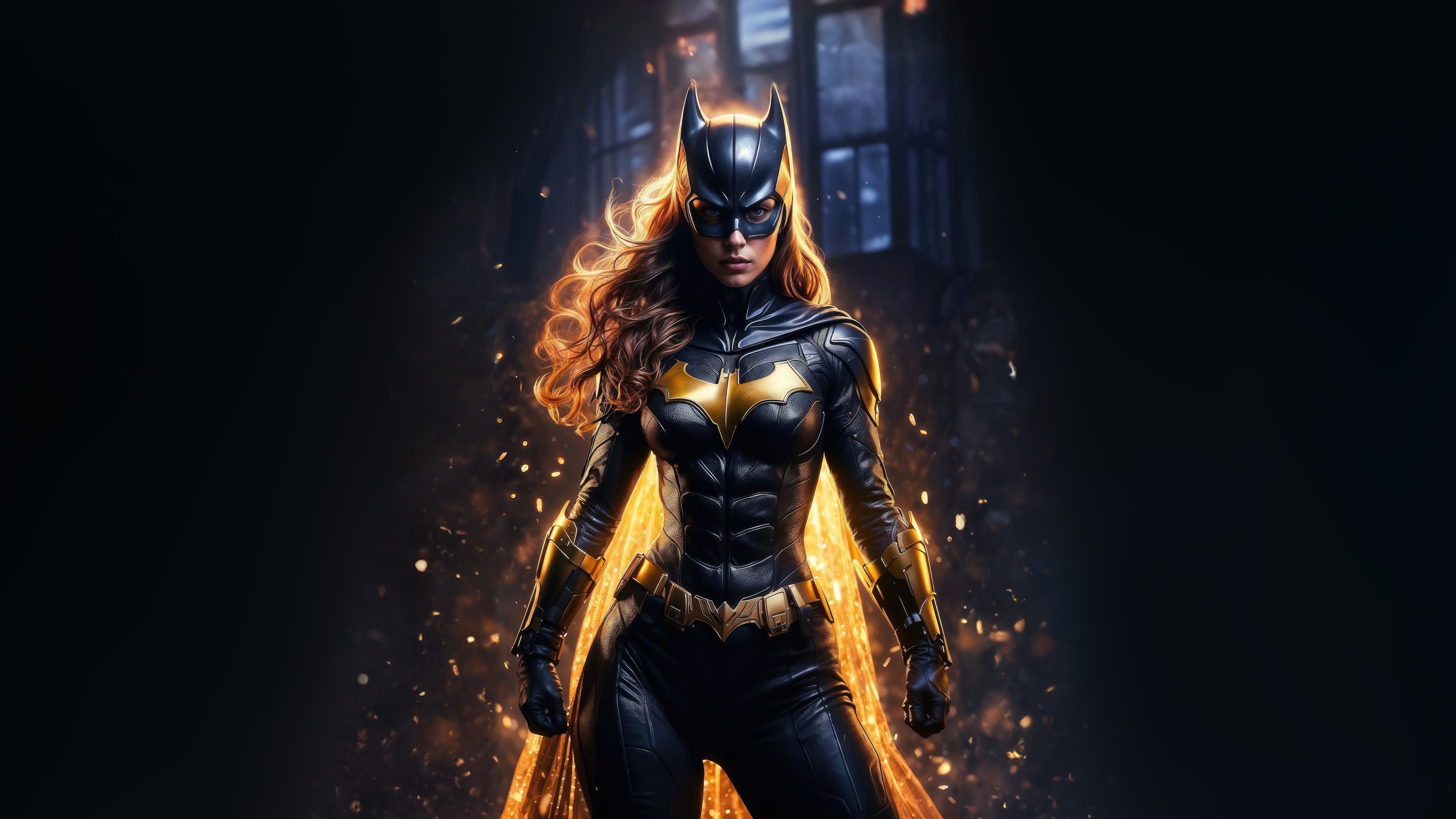 Batwoman standing with a golden cape HD Wallpaper