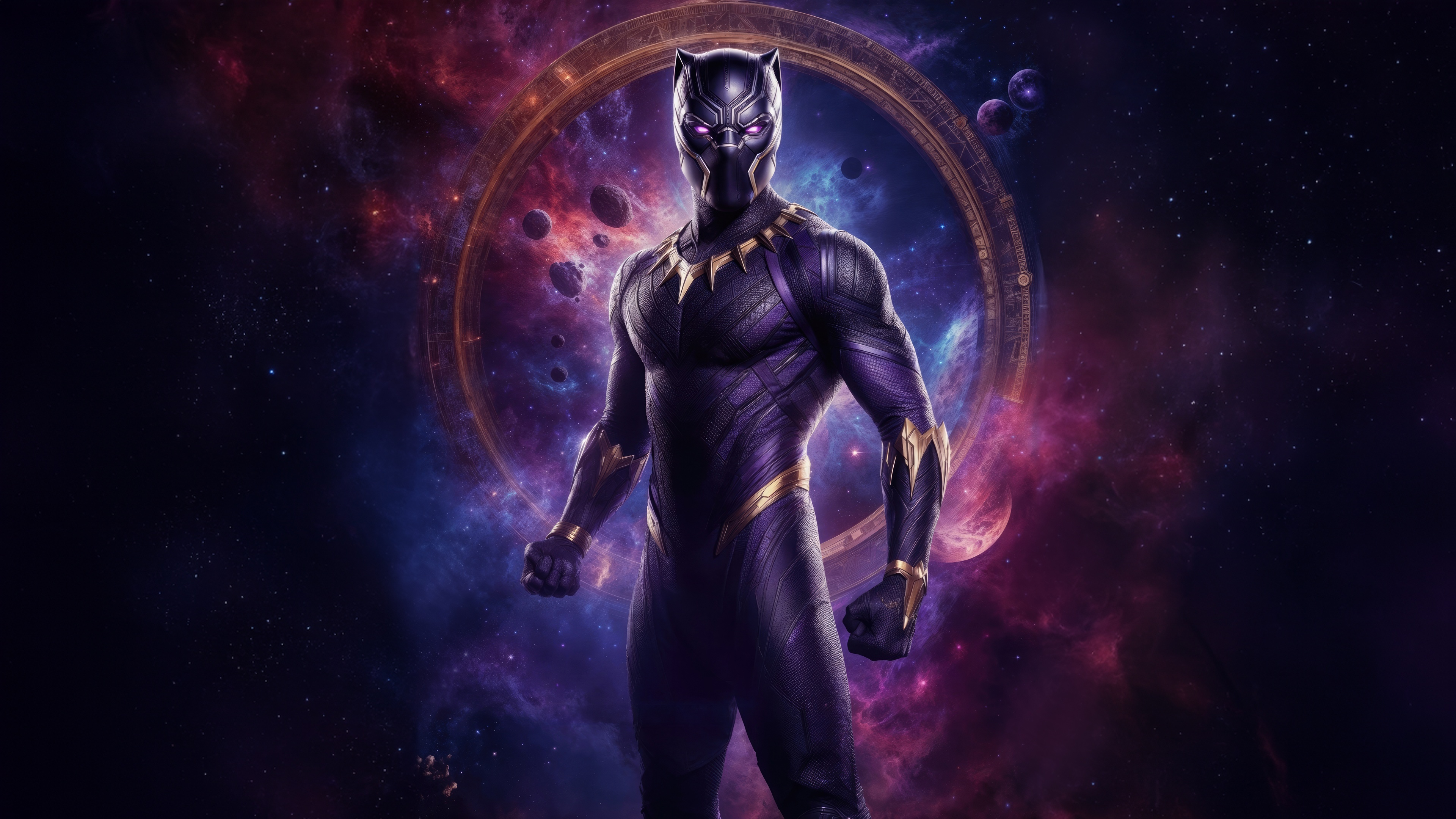 Black Panther in a Cosmic Setting HD Wallpaper