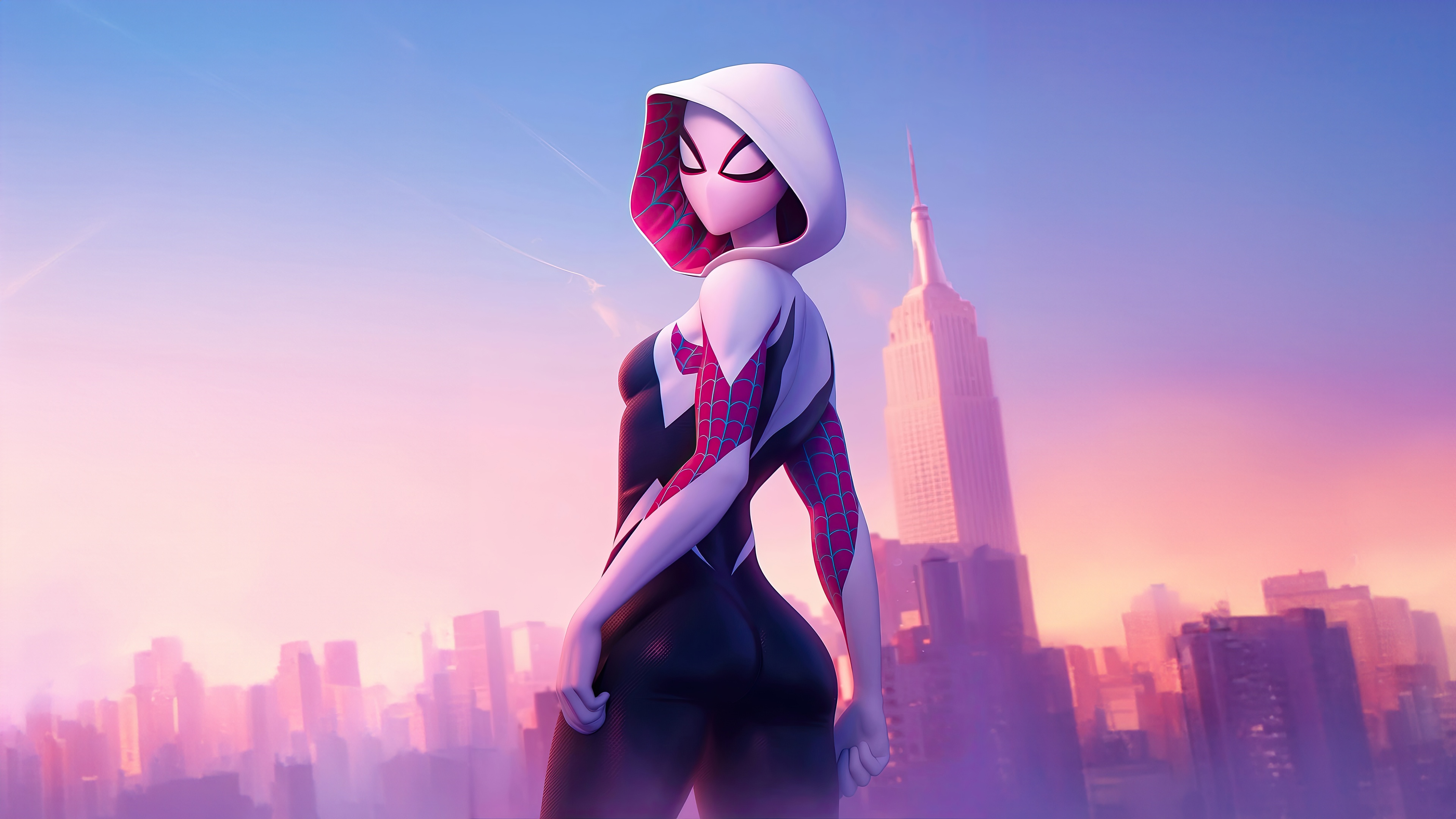 Gwen Stacy Poses in Front of City Skyline HD Wallpaper
