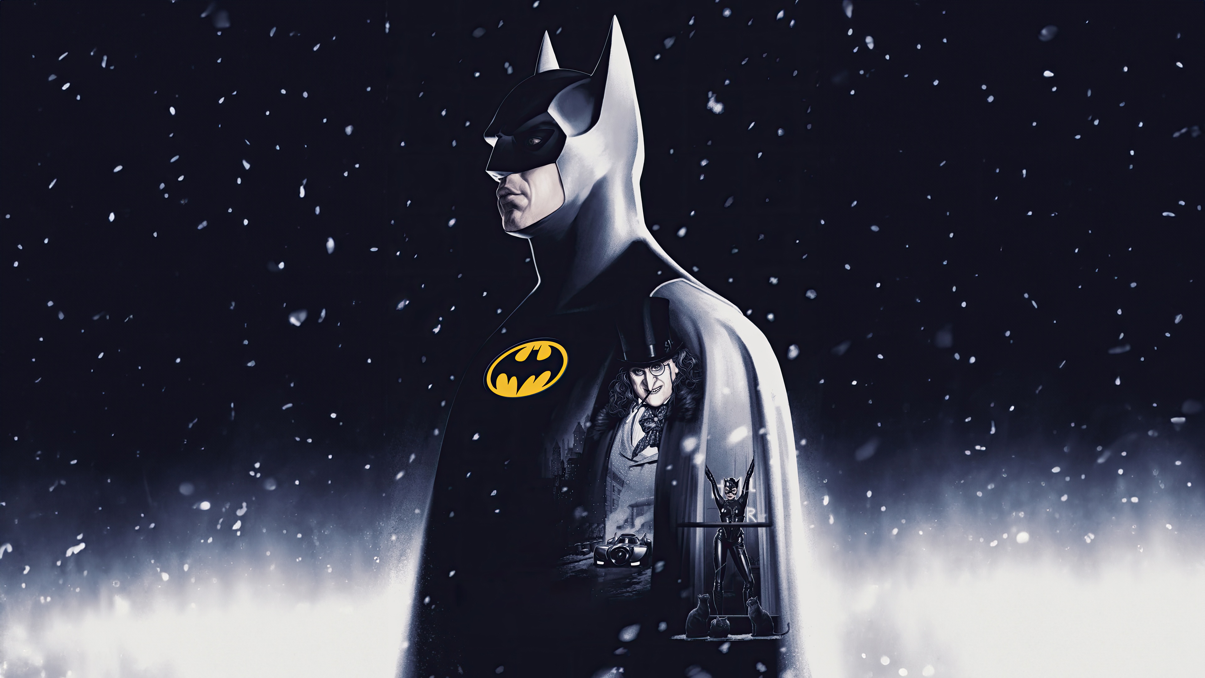 Batman and Penguin in the Snow HD Wallpaper