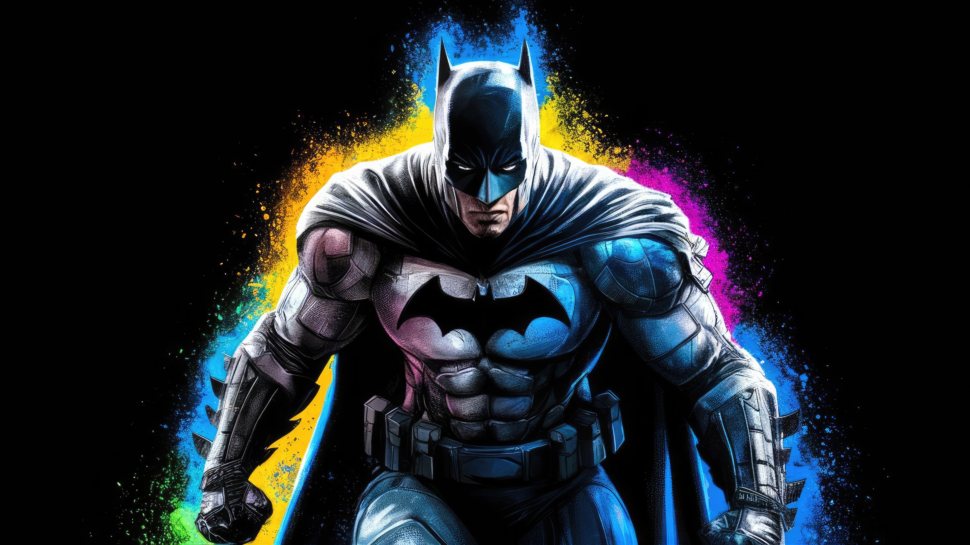 Batman in a colorful, dark background HD Wallpaper