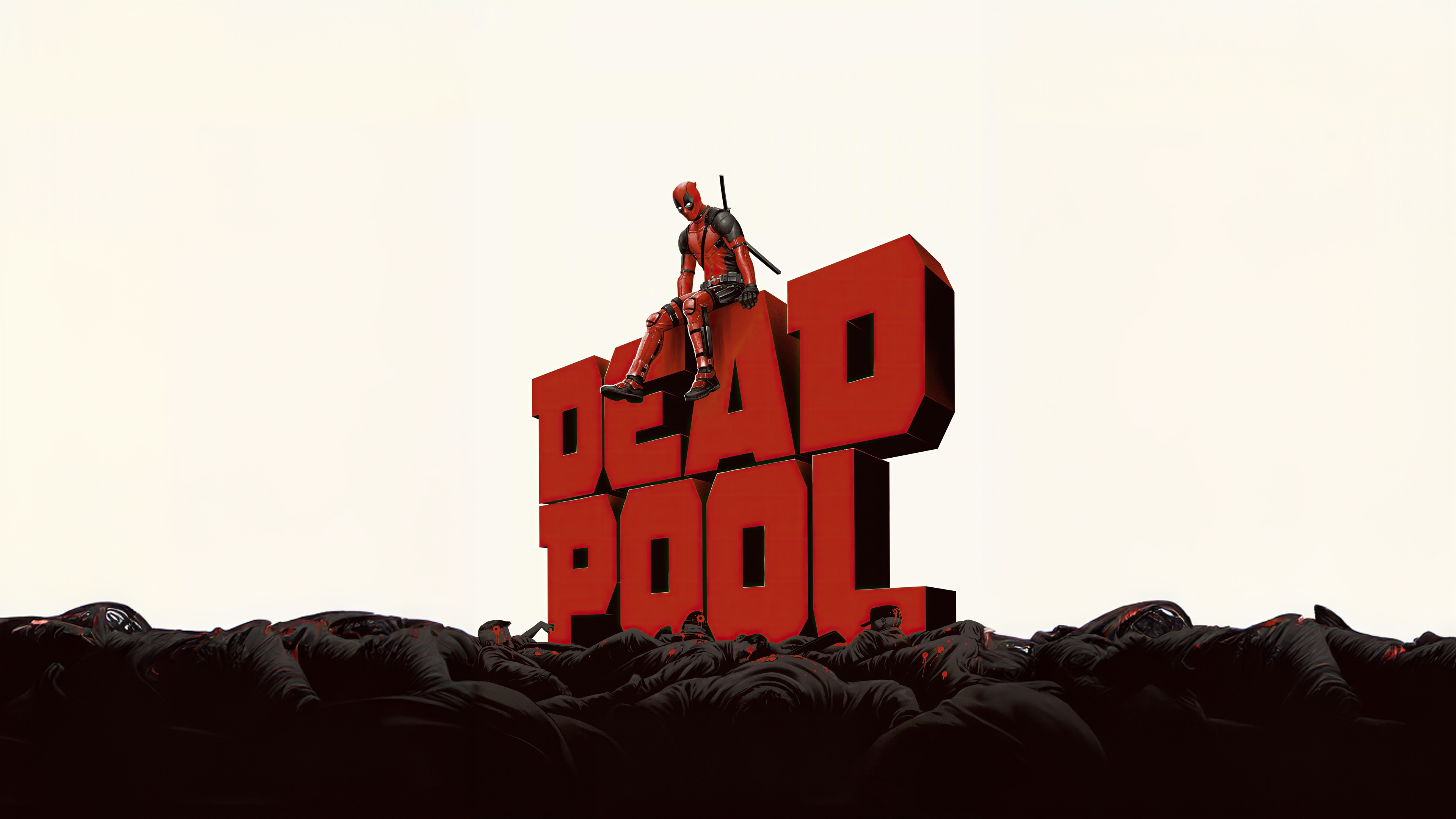 Deadpool Sitting on "DEADPOOL" Logo HD Wallpaper